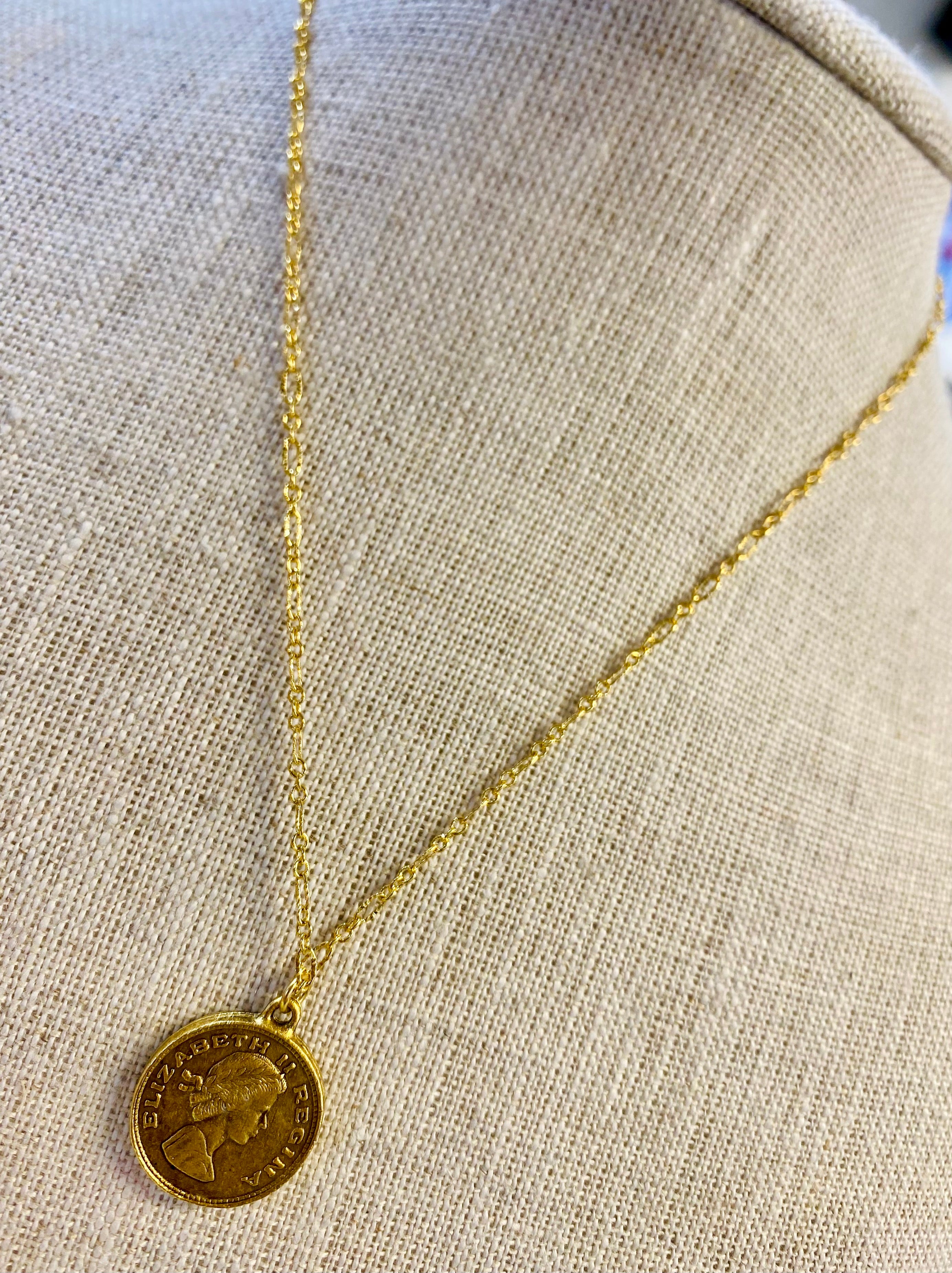 Gold Elizabeth Regina Coin Necklace
