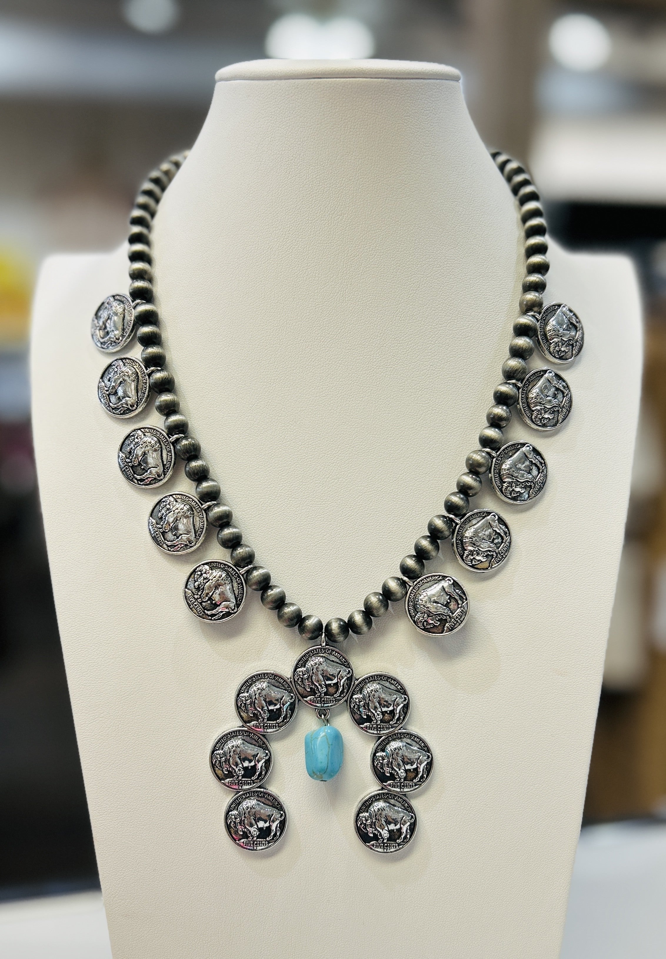 Silver Buffalo Head Necklace & Earrings