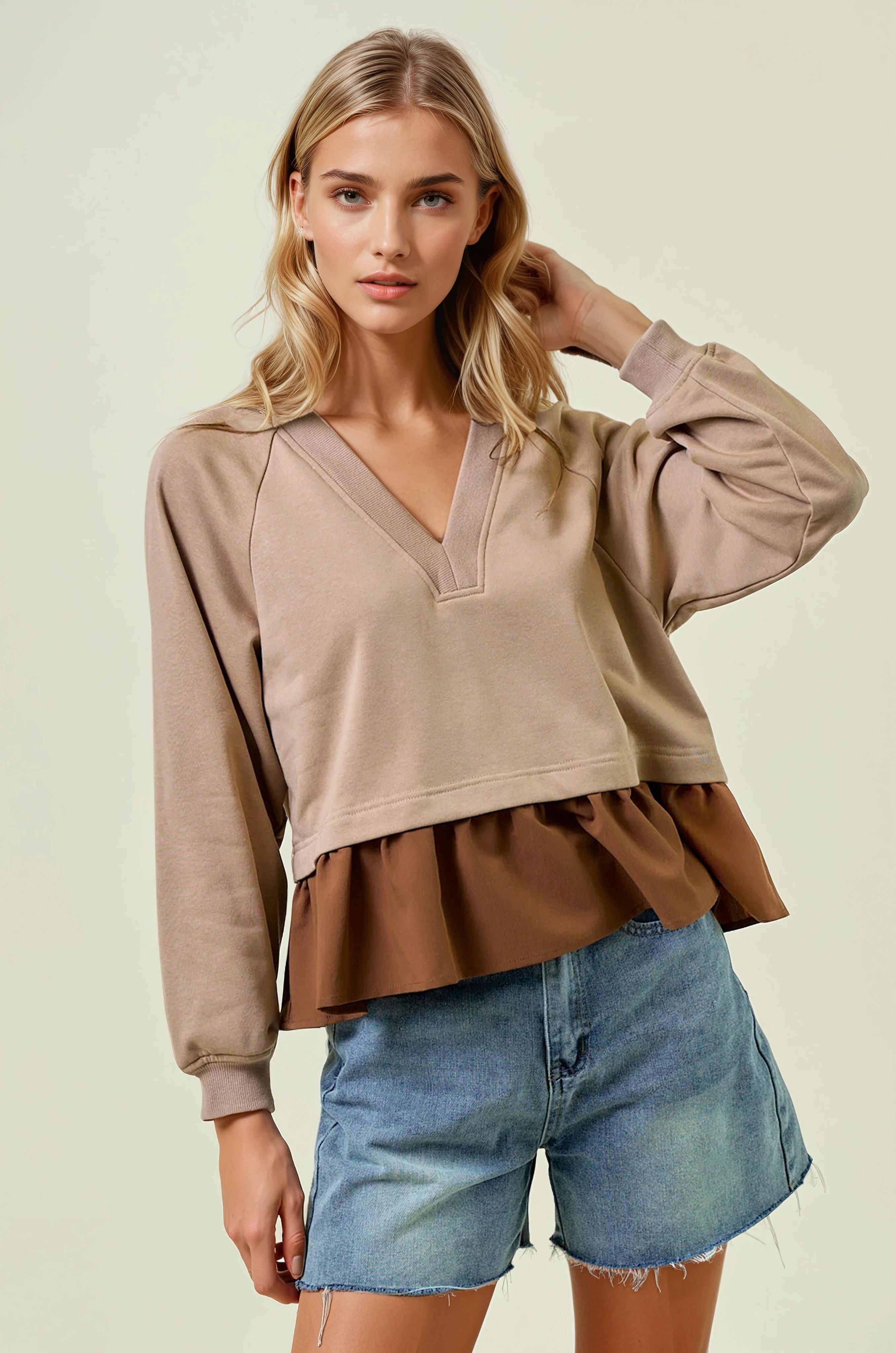 Mocha Twofer Sweatshirt Top