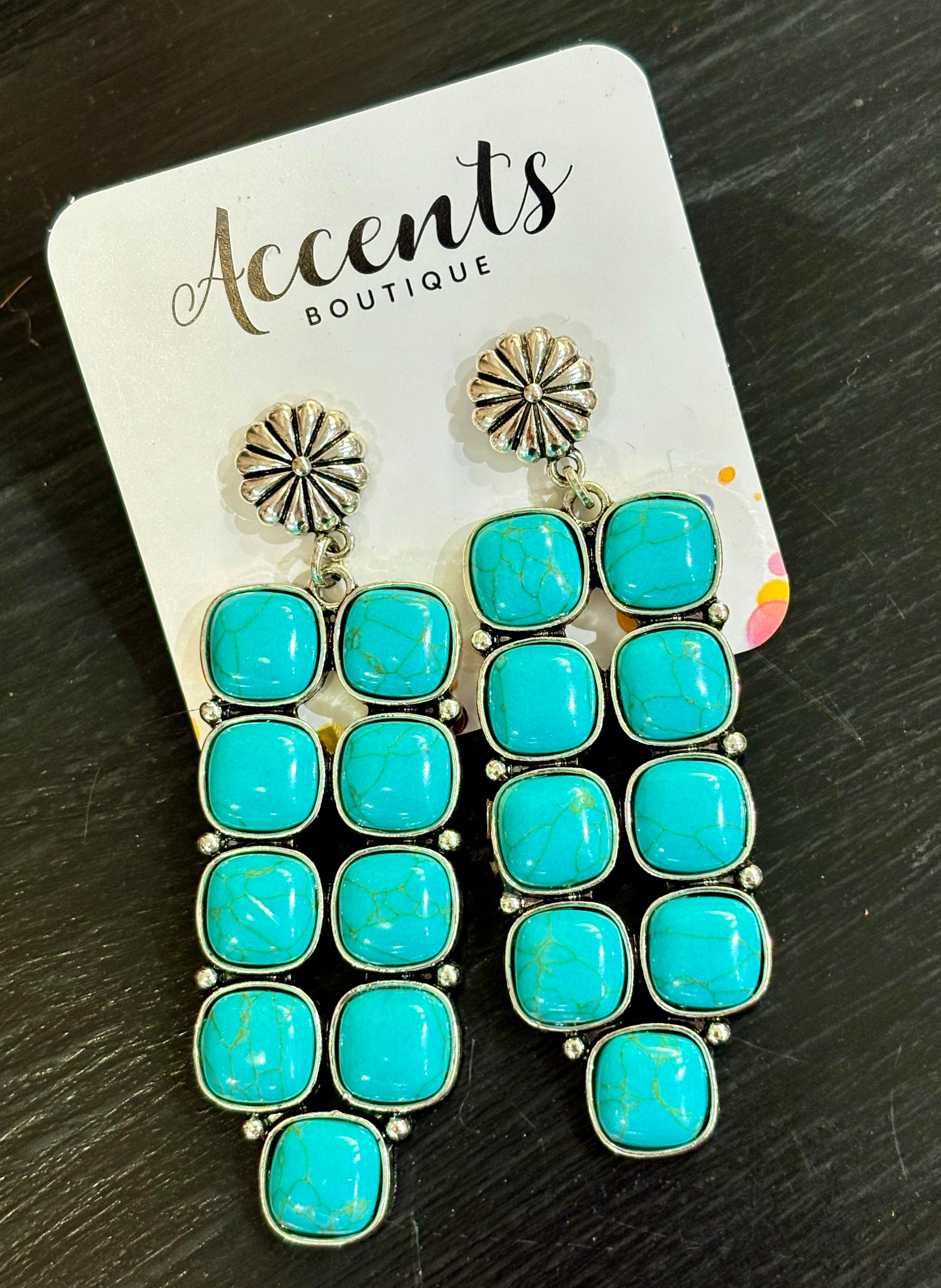 Turquoise Stone Cluster Drop Earrings