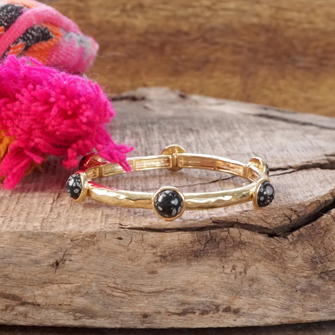 Jeweled Golden Bangle with Semi Precious Stone Dots BK