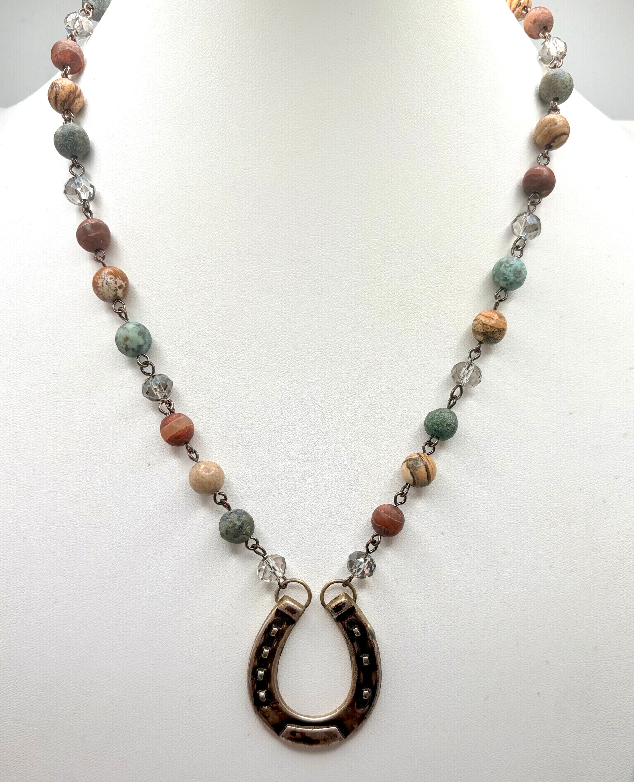 Gold Horseshoe Beaded Stone Necklace