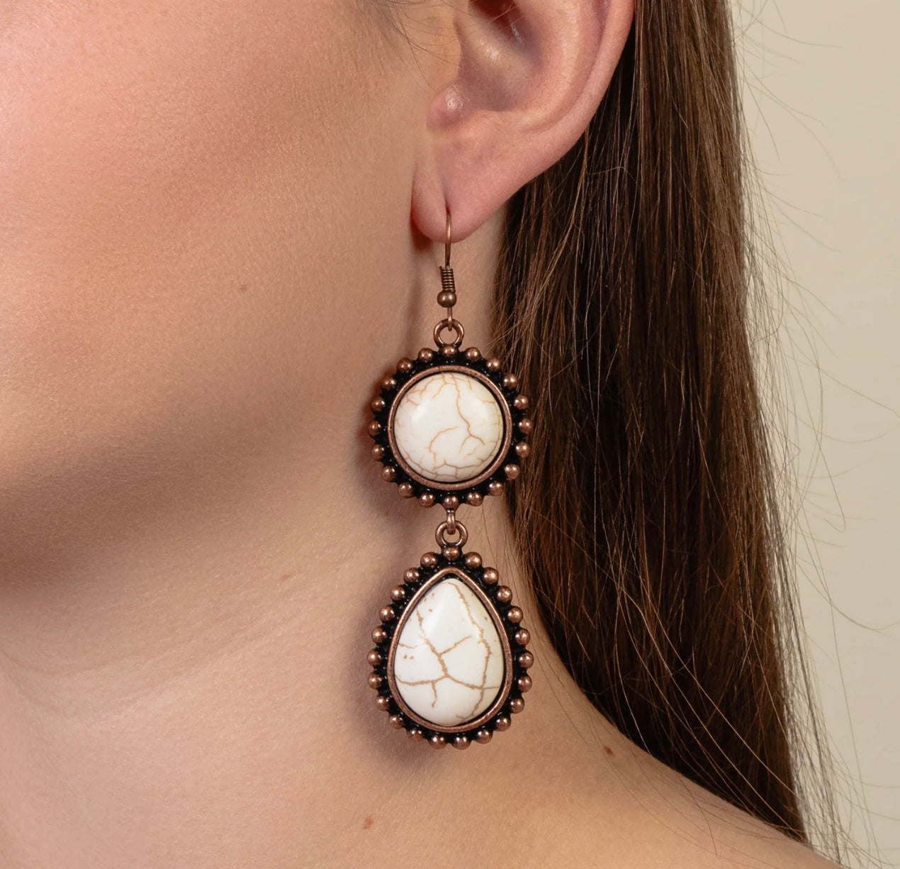 White Buffalo Copper Drop Earrings