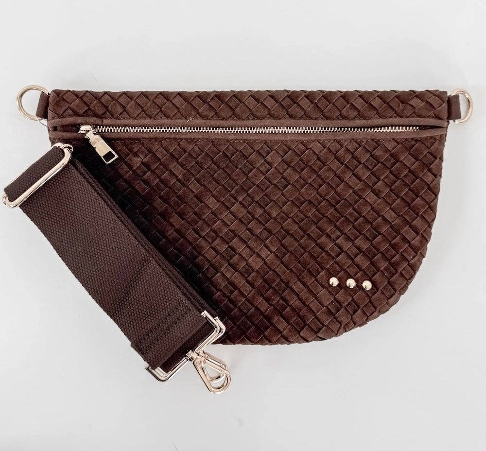 Suede Westlyn Woven Bum Bag - Chocolate