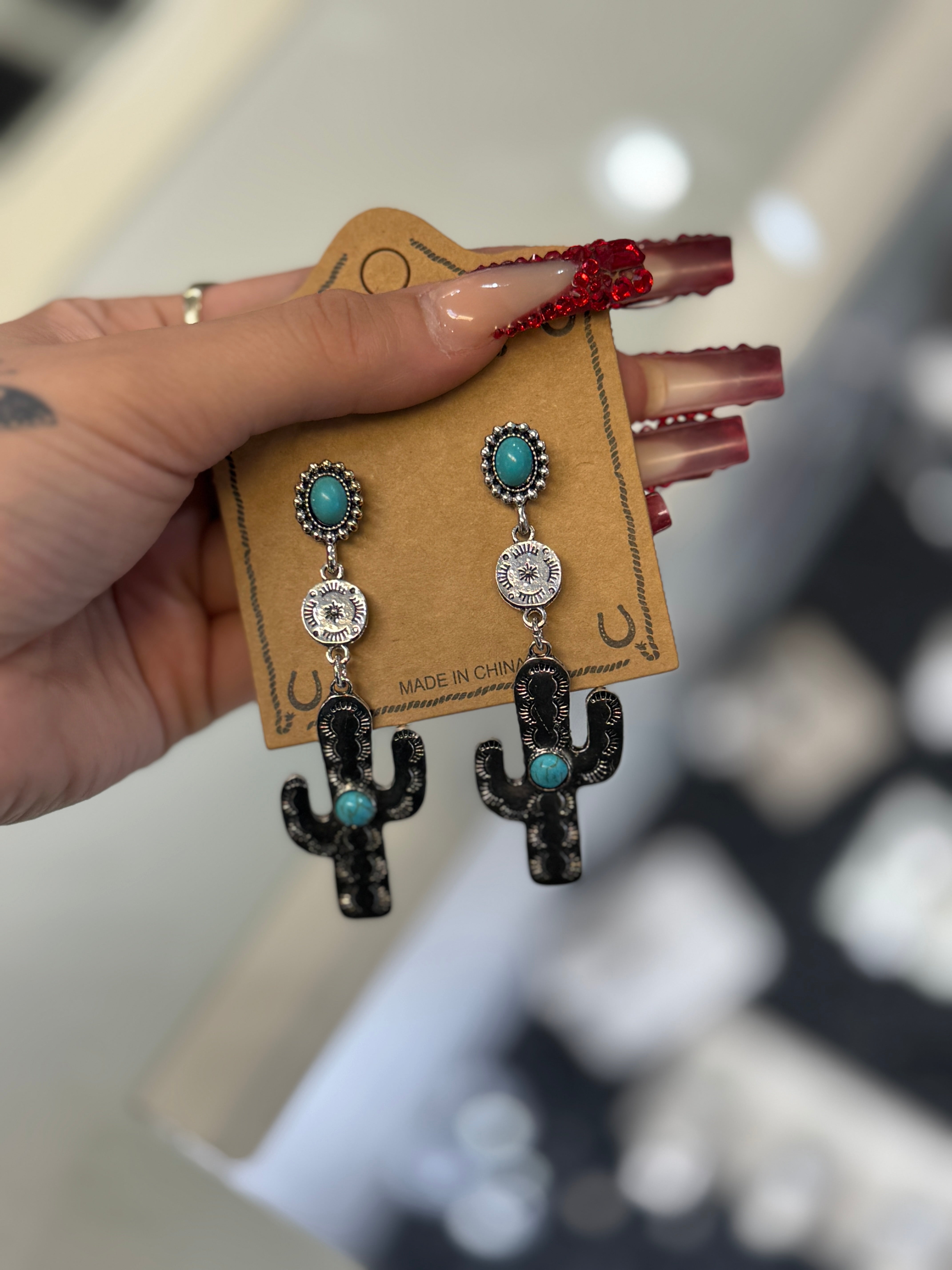 Silver Cactus Earrings
