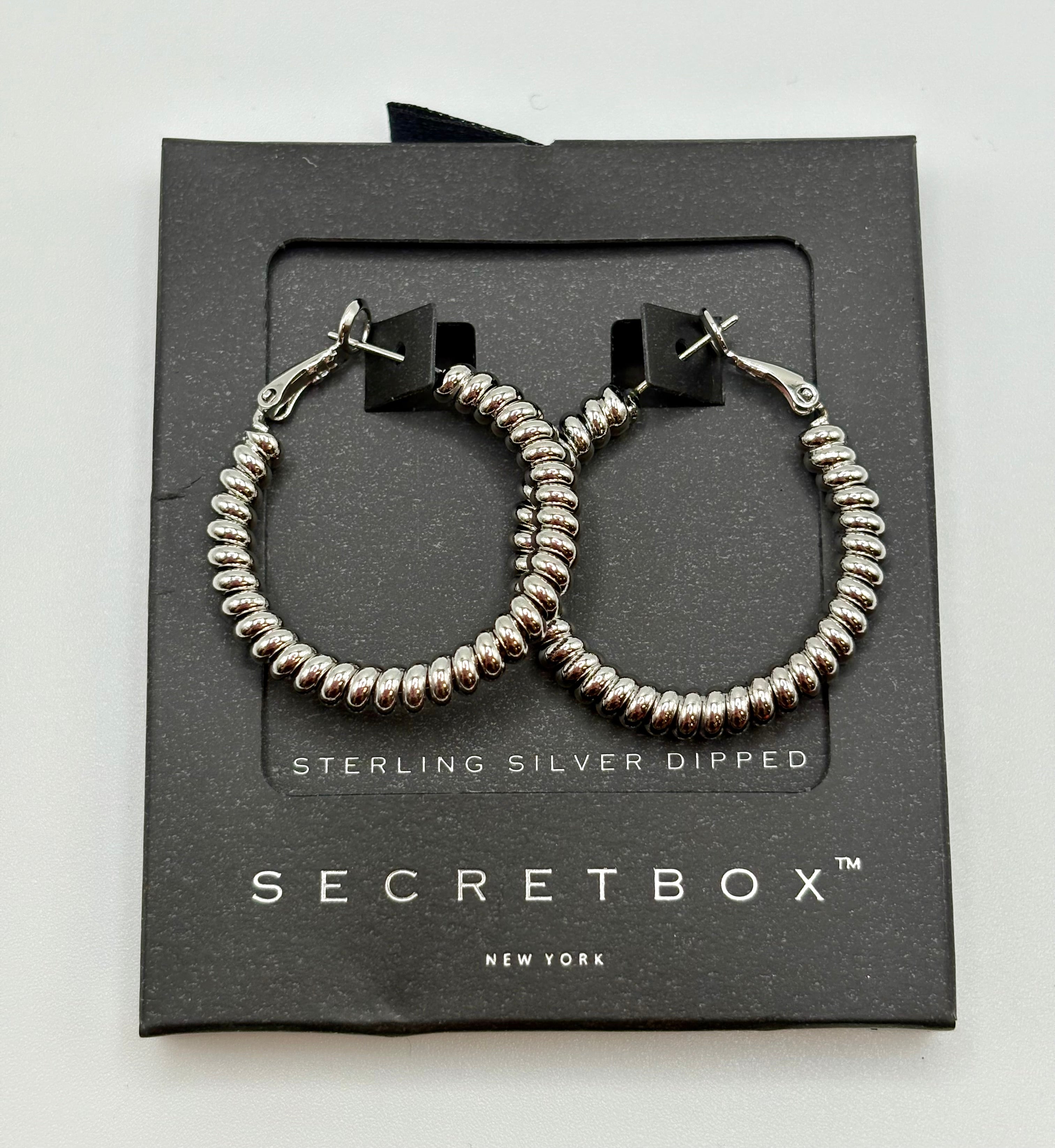 Secret Box Silver Ribbed Hoop Earrings