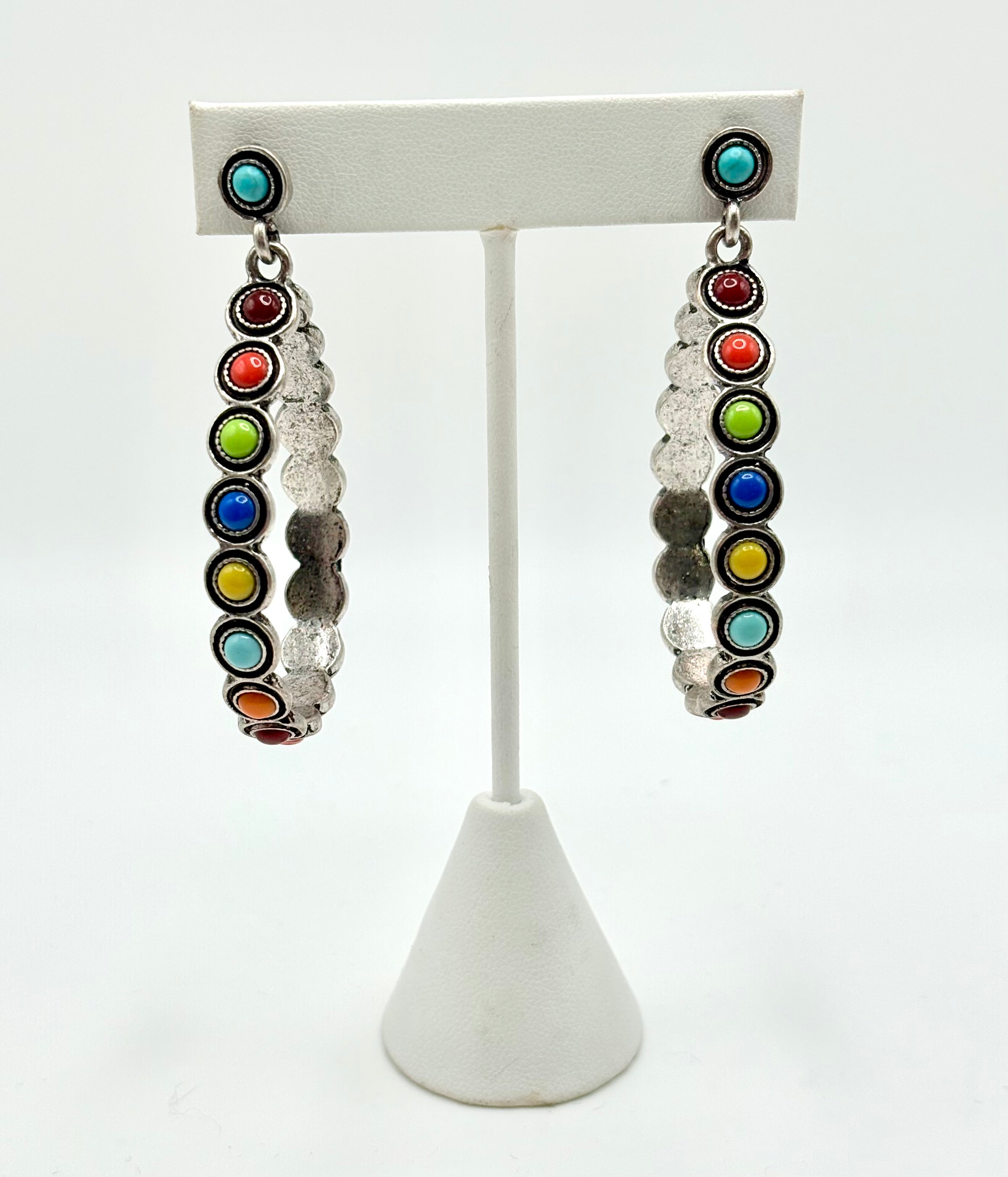 Multi Color Stone Teardrop Post Earrings