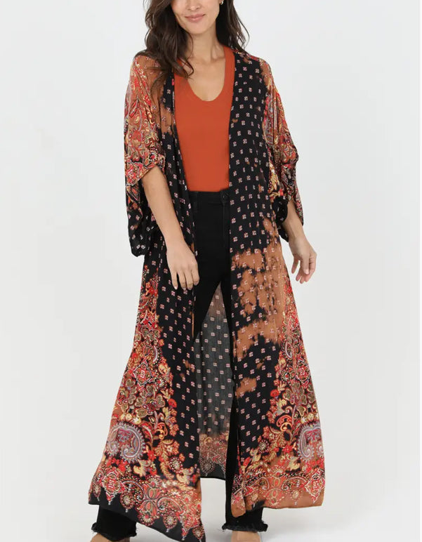 Black Bleach Tie Dye Kimono