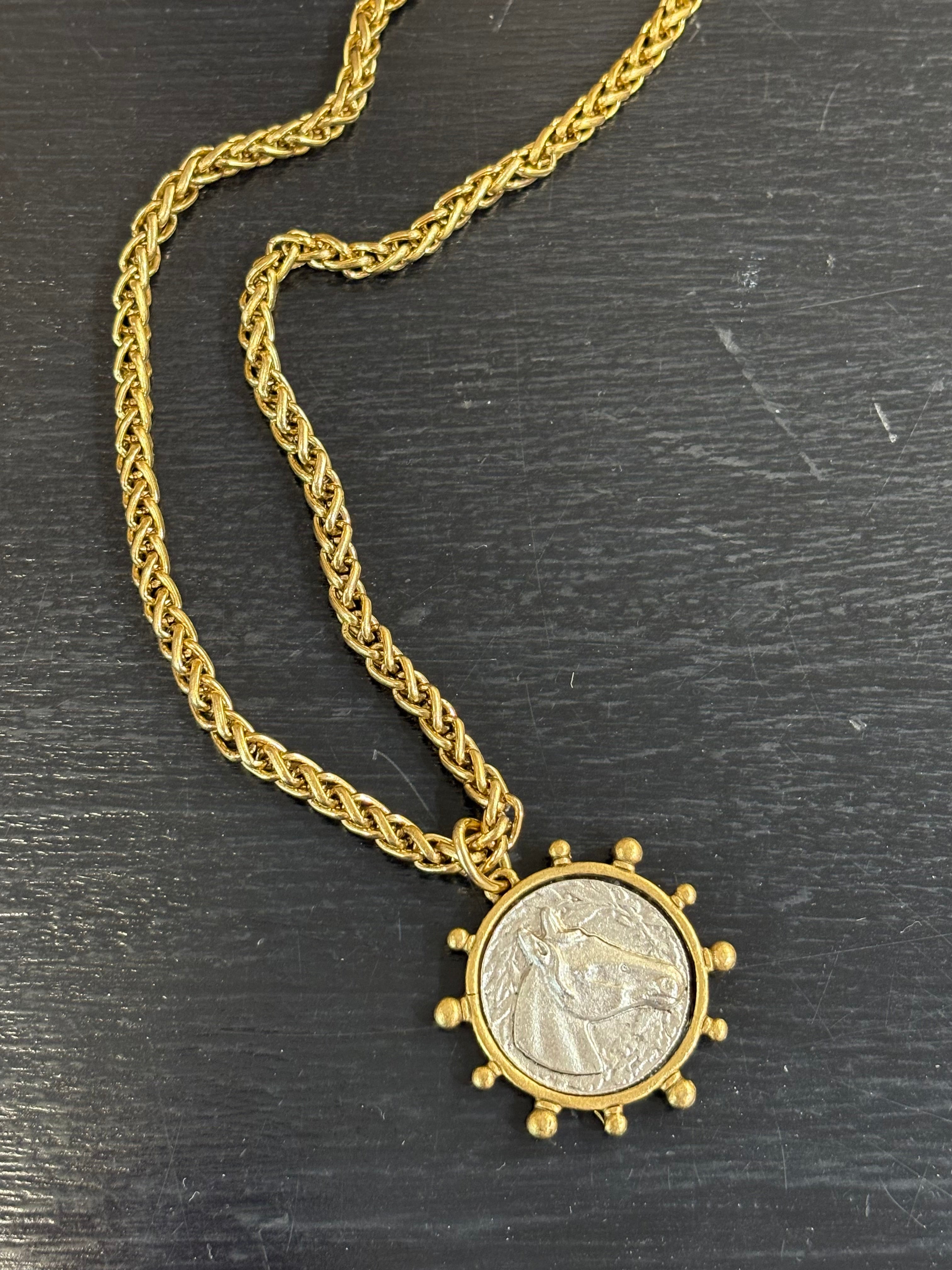 Two Tone Horse Coin Necklace
