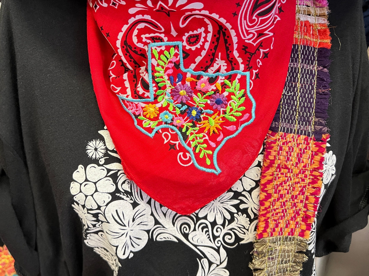 Texas Floral Embroidered Bandana