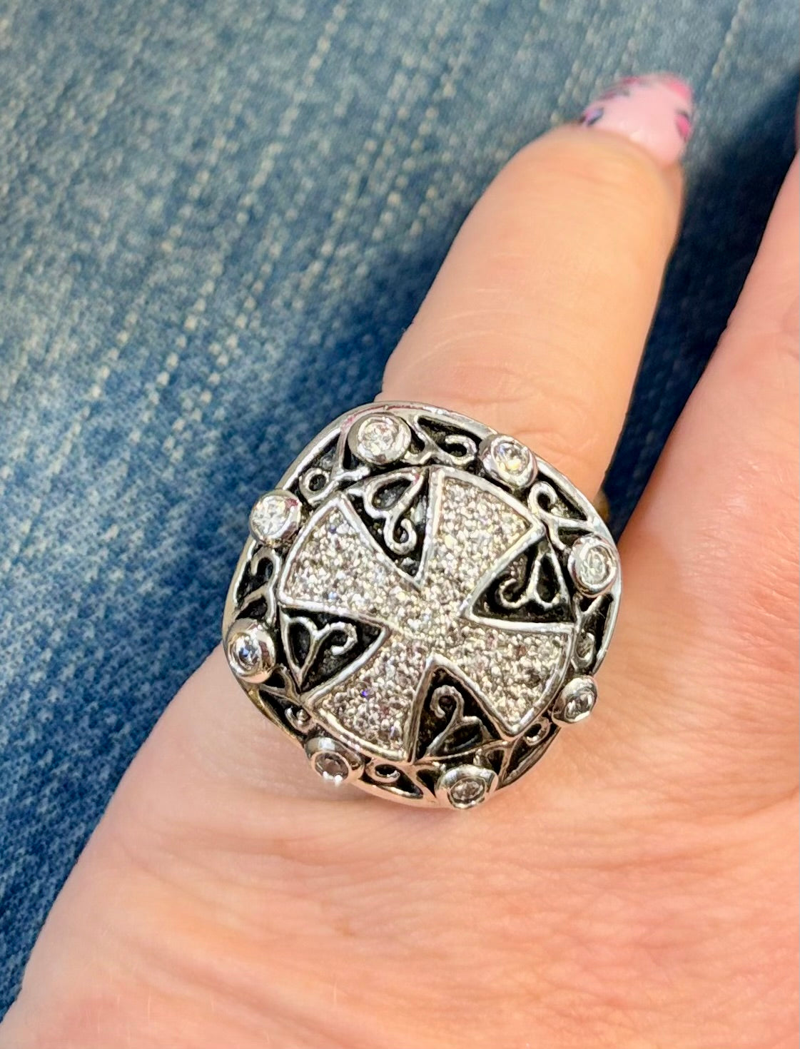 Silver Cross Filigree Ring