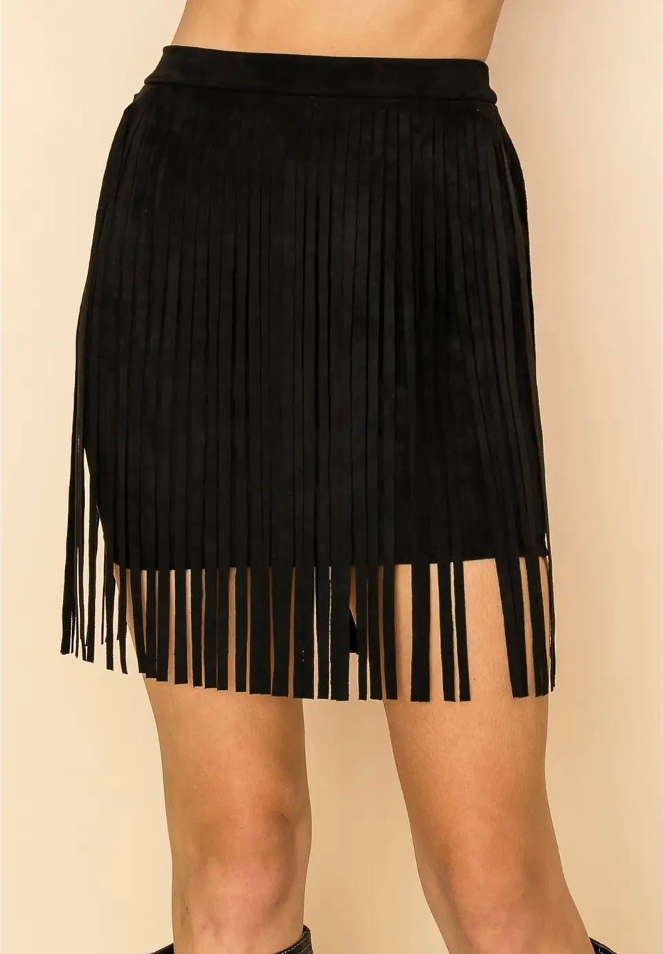 Tiered Fringe Mini Skirt - Black