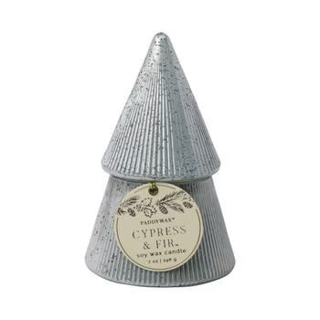 Ribbed Mercury Stacked Tree Candle with Lid