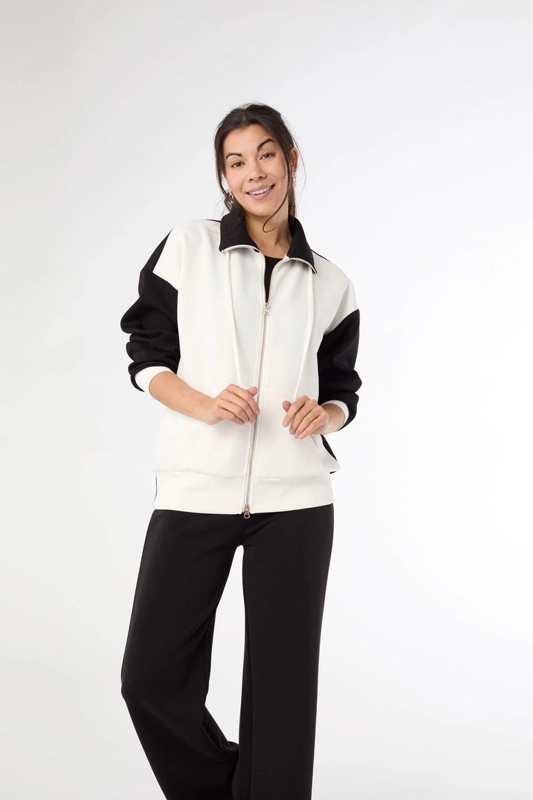 Blk/Ivory Two-tone Zip Frt Sweatshirt & Pant Set