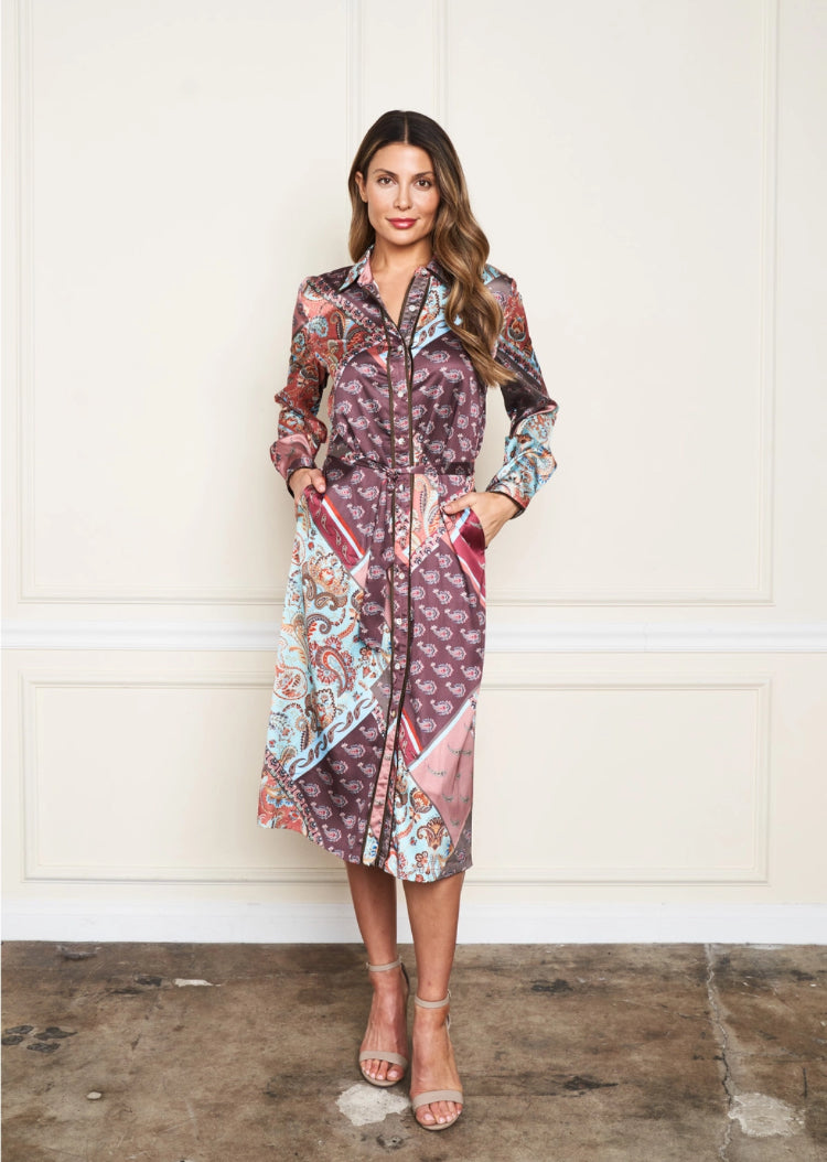Satin Patchwork Shirtdress