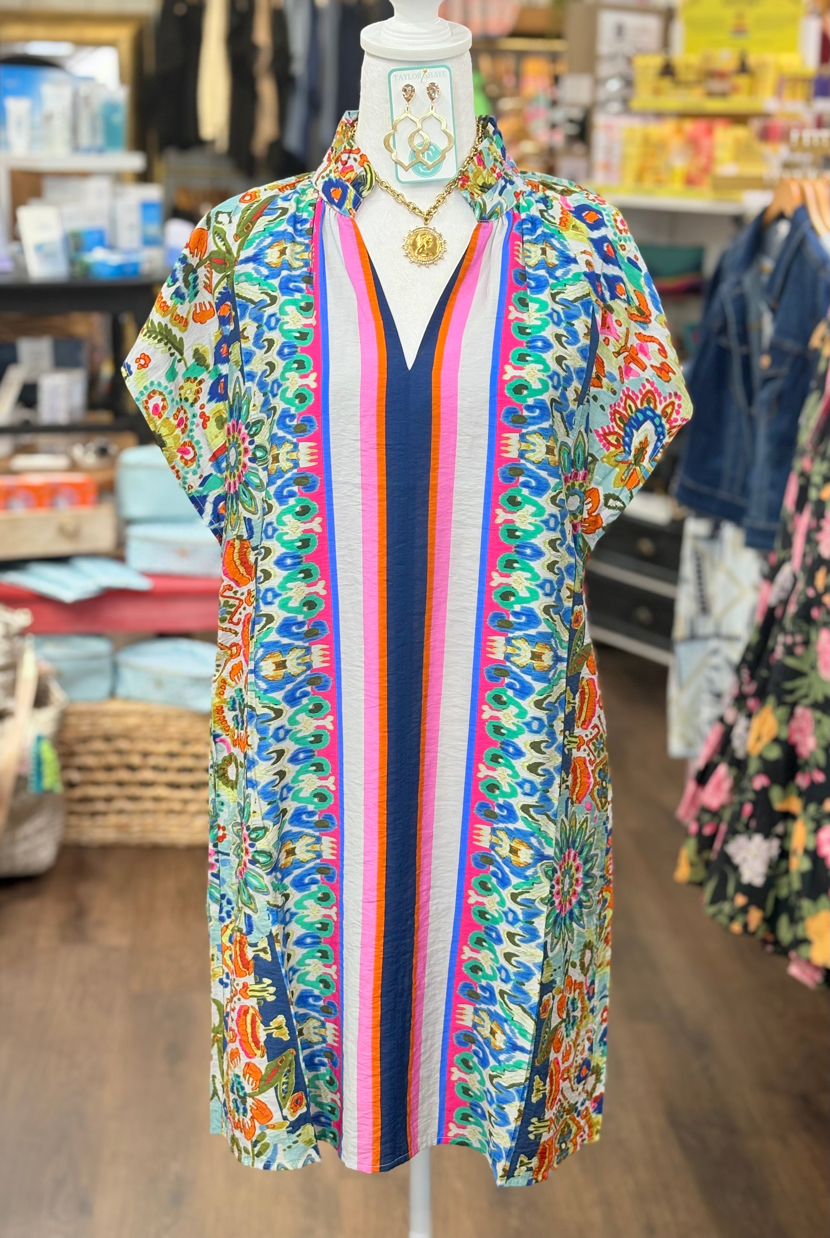 Floral Stripe Front Dress
