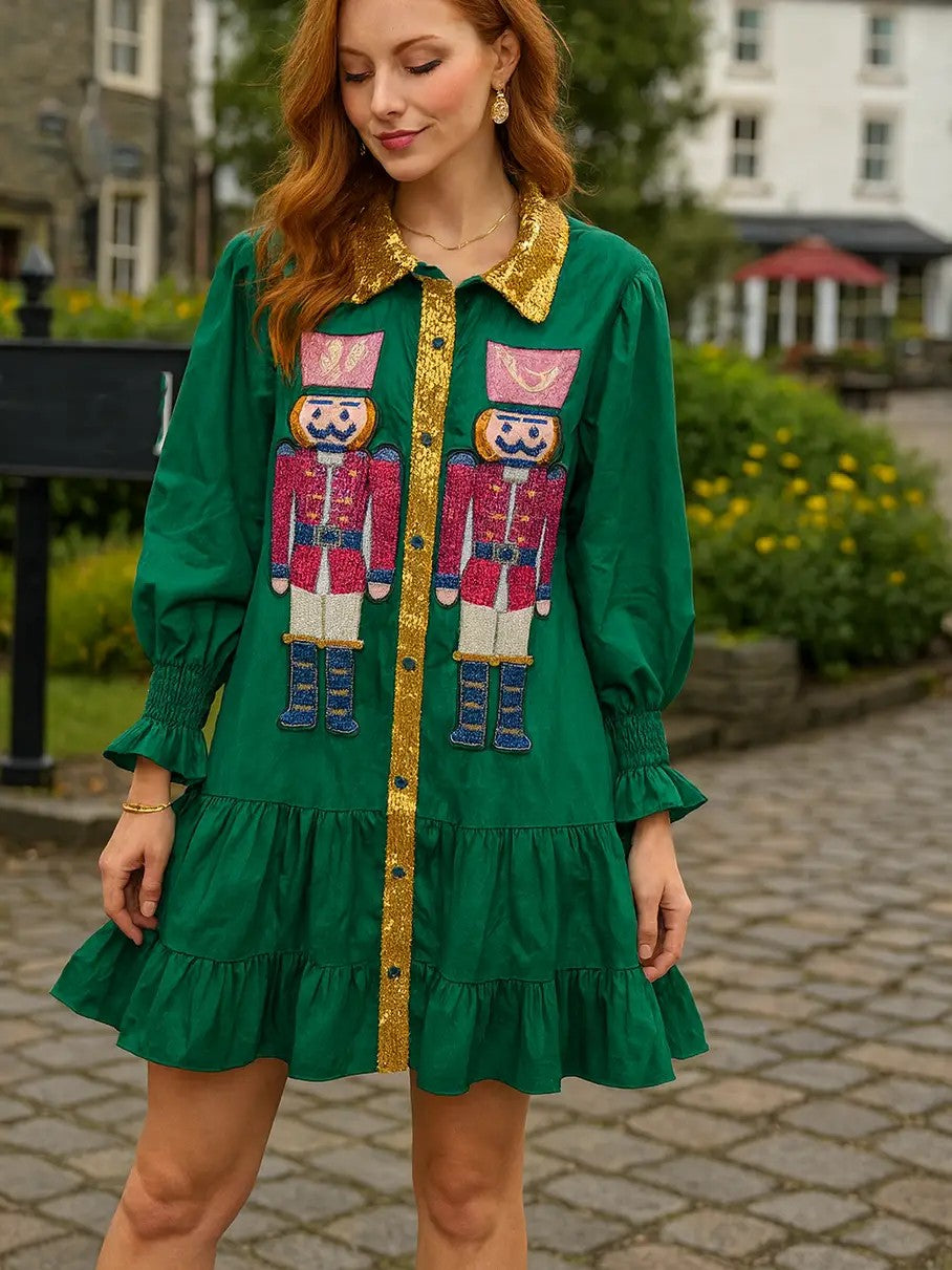 Nutcracker Emerald Sequin Ruffle Dress
