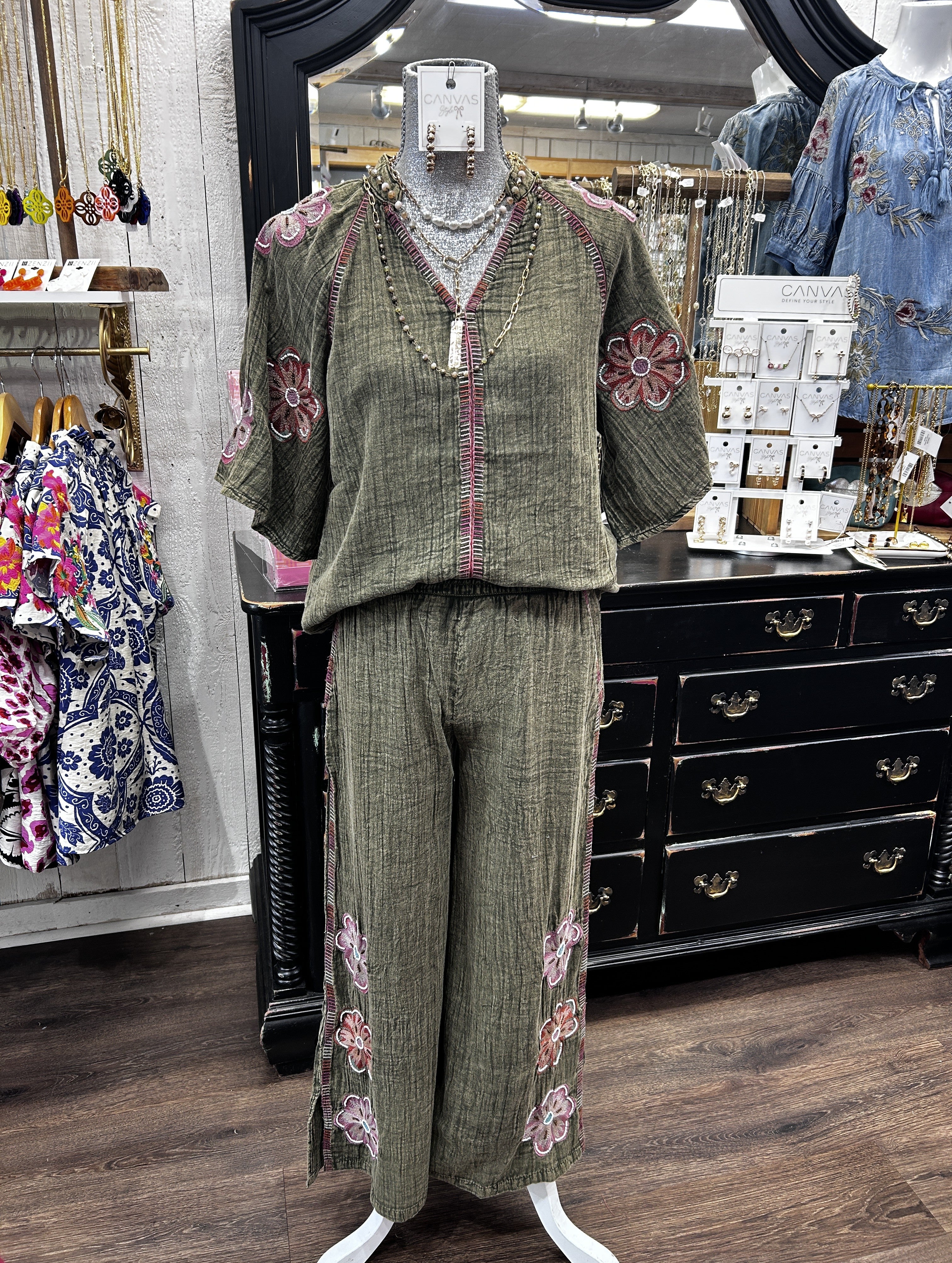 Soft Olive Double Gauze Shirt and Pant Set