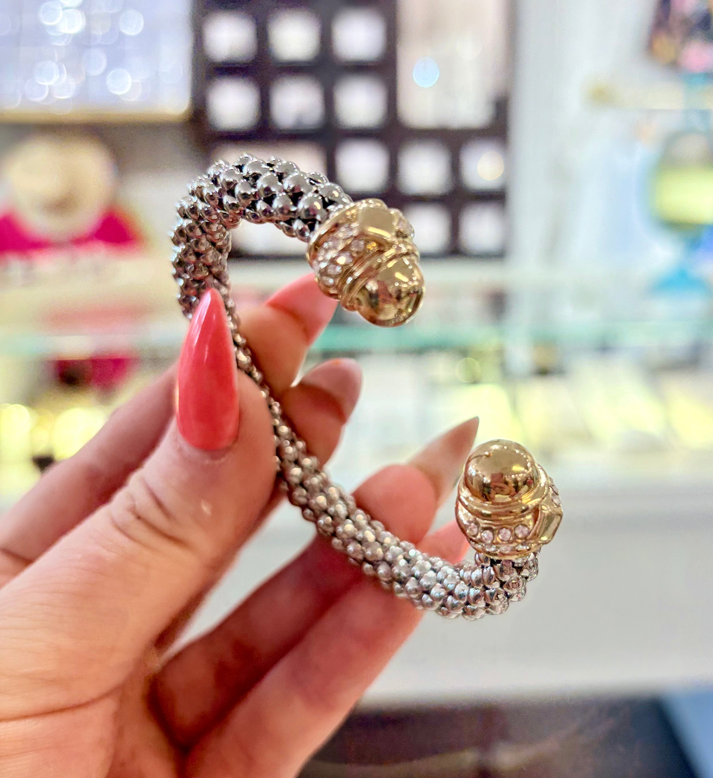 Dual Tone Gold End Cuff Bracelet