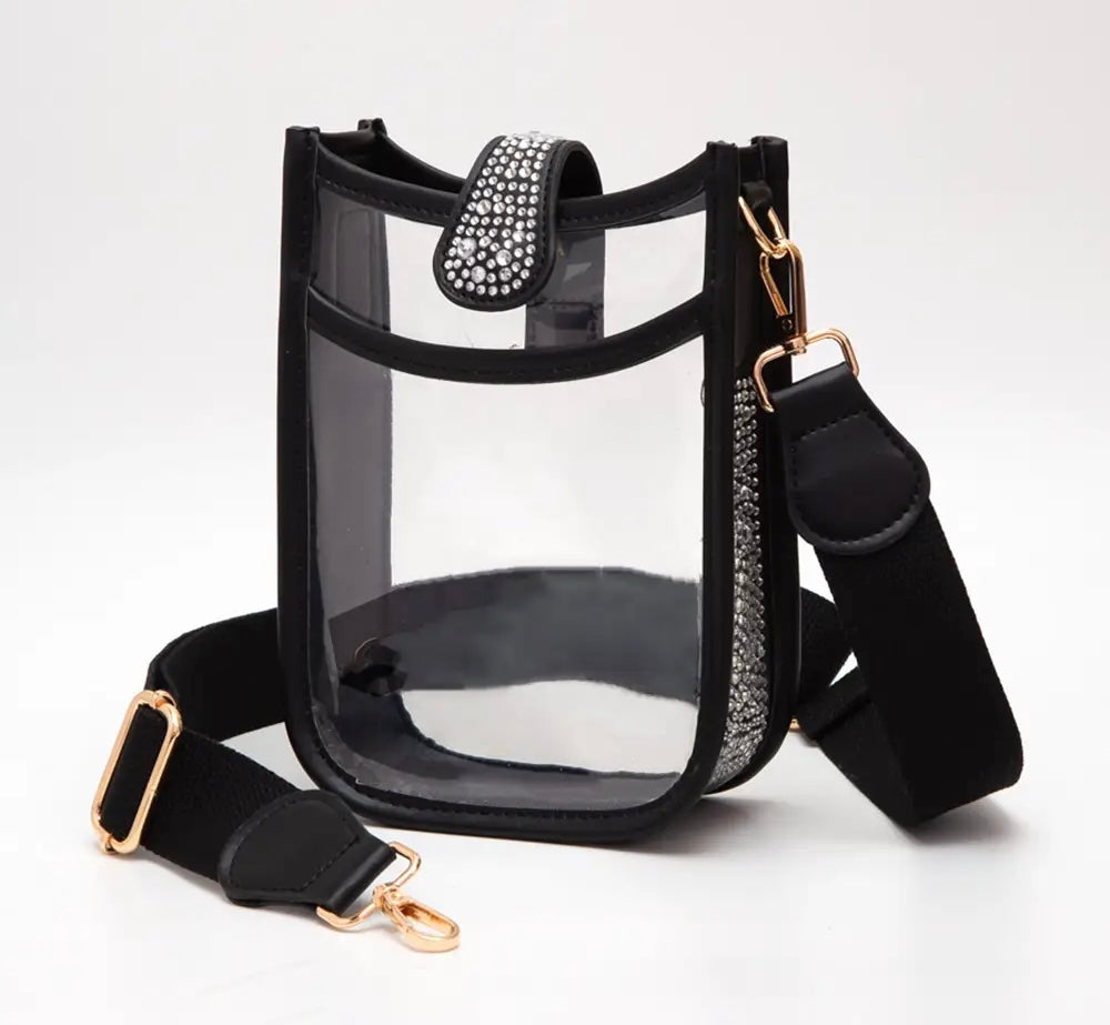Bling Studded Faux Leather Transparent Crossbody Bag