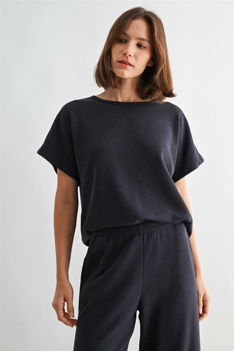 Navy Waffle Knit Dolman Top Pant Set