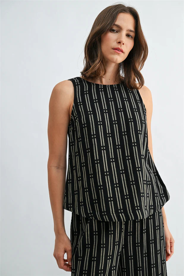 Black Stripe Back Detailed Tank Pant Set