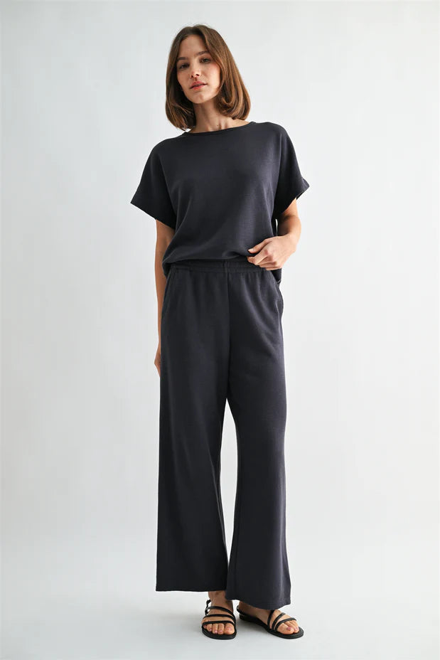 Navy Waffle Knit Dolman Top Pant Set