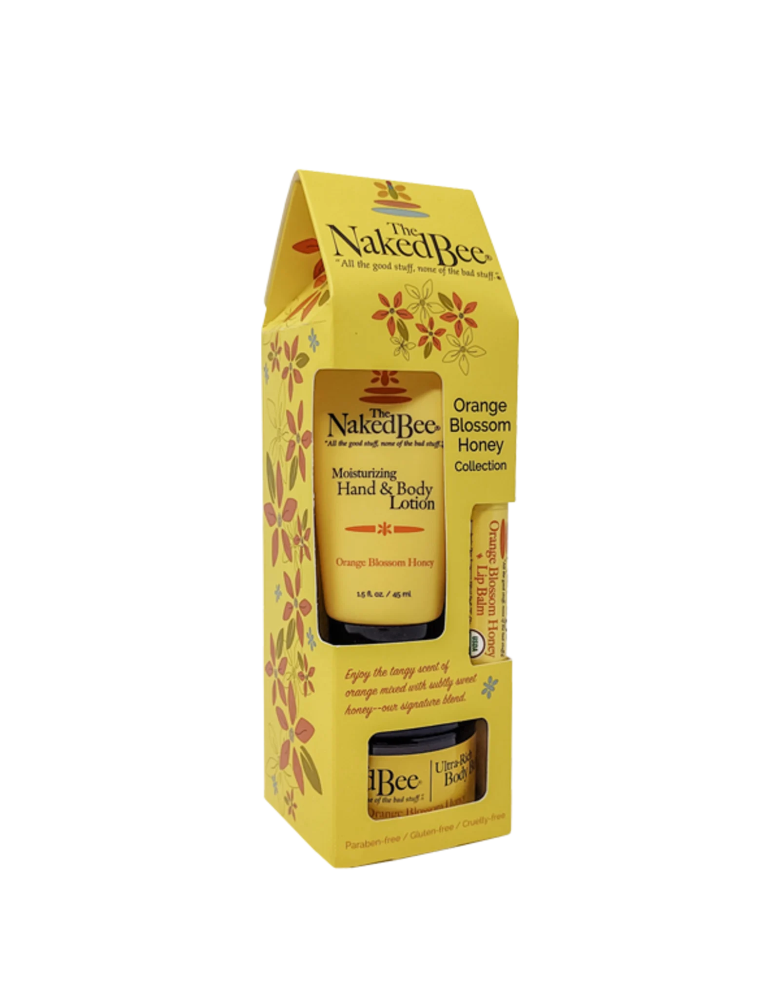 The Naked Bee Orange Blossom Honey gift set with lotion, body butter, and lip balm