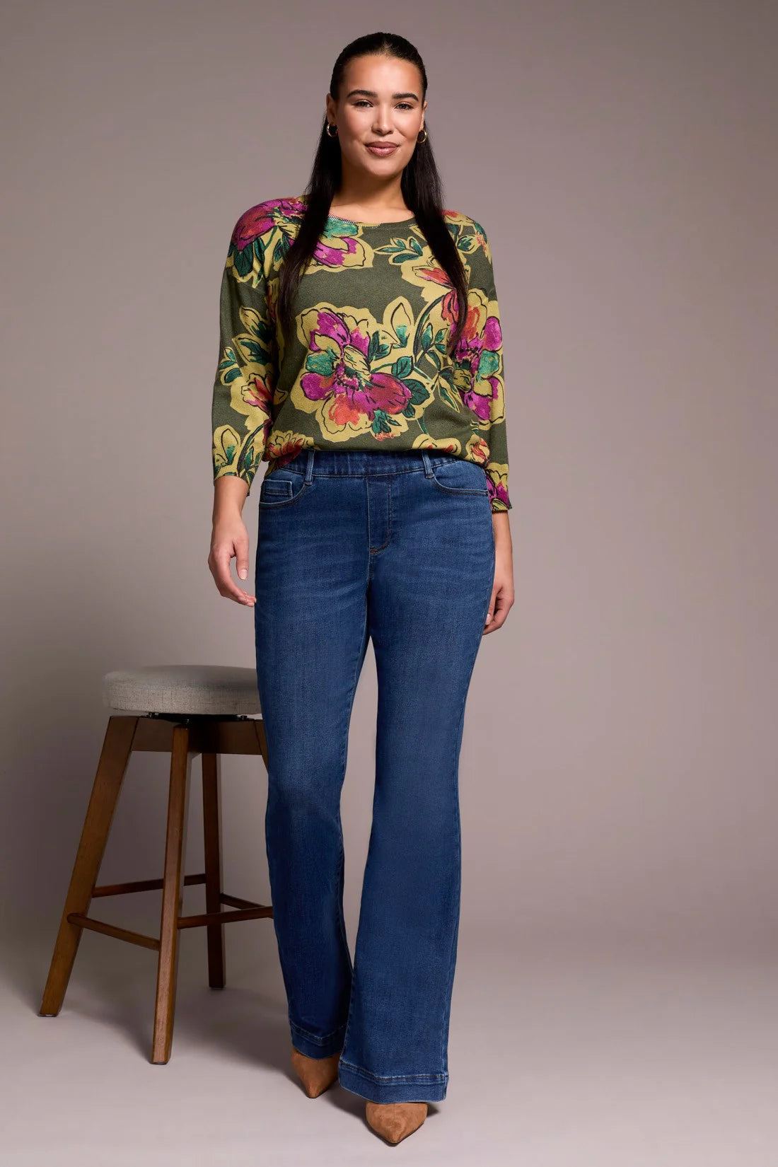 Tribal Audrey Denim Pull On Flare - Faded Blue
