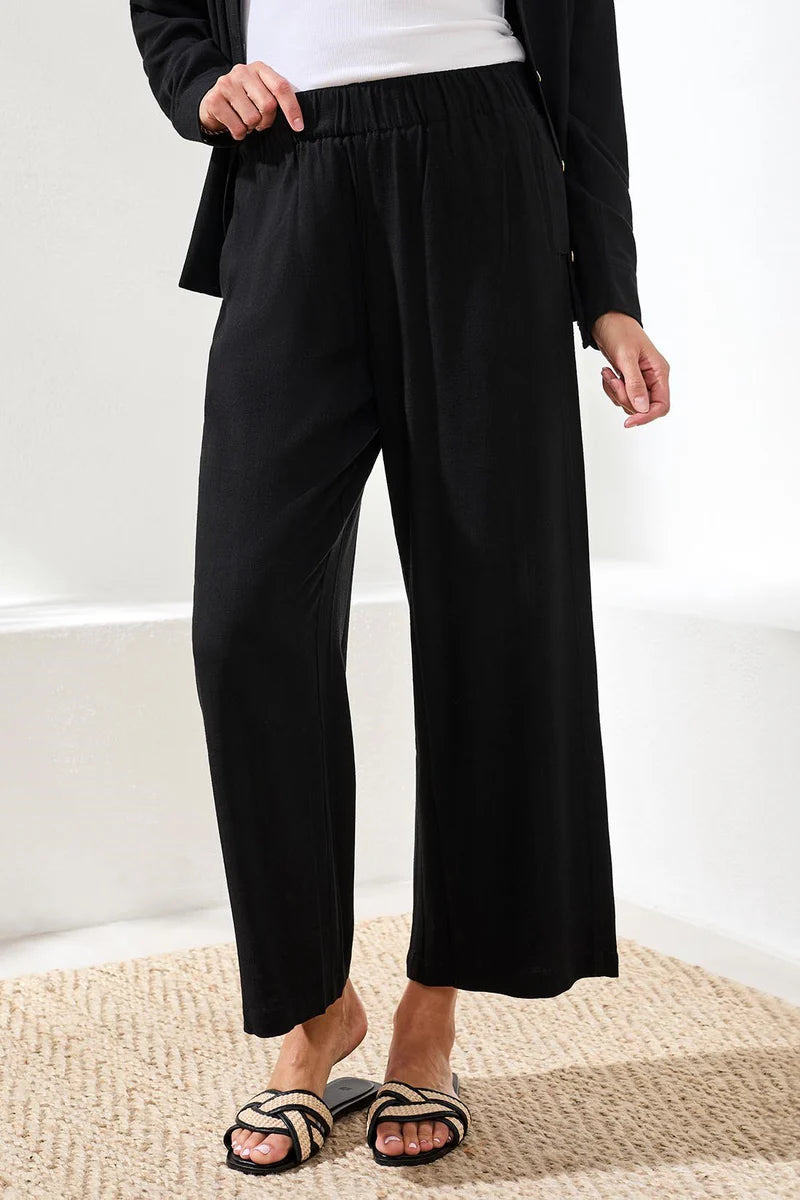 Tribal Flowy Linen Wide Leg Ankle Pant