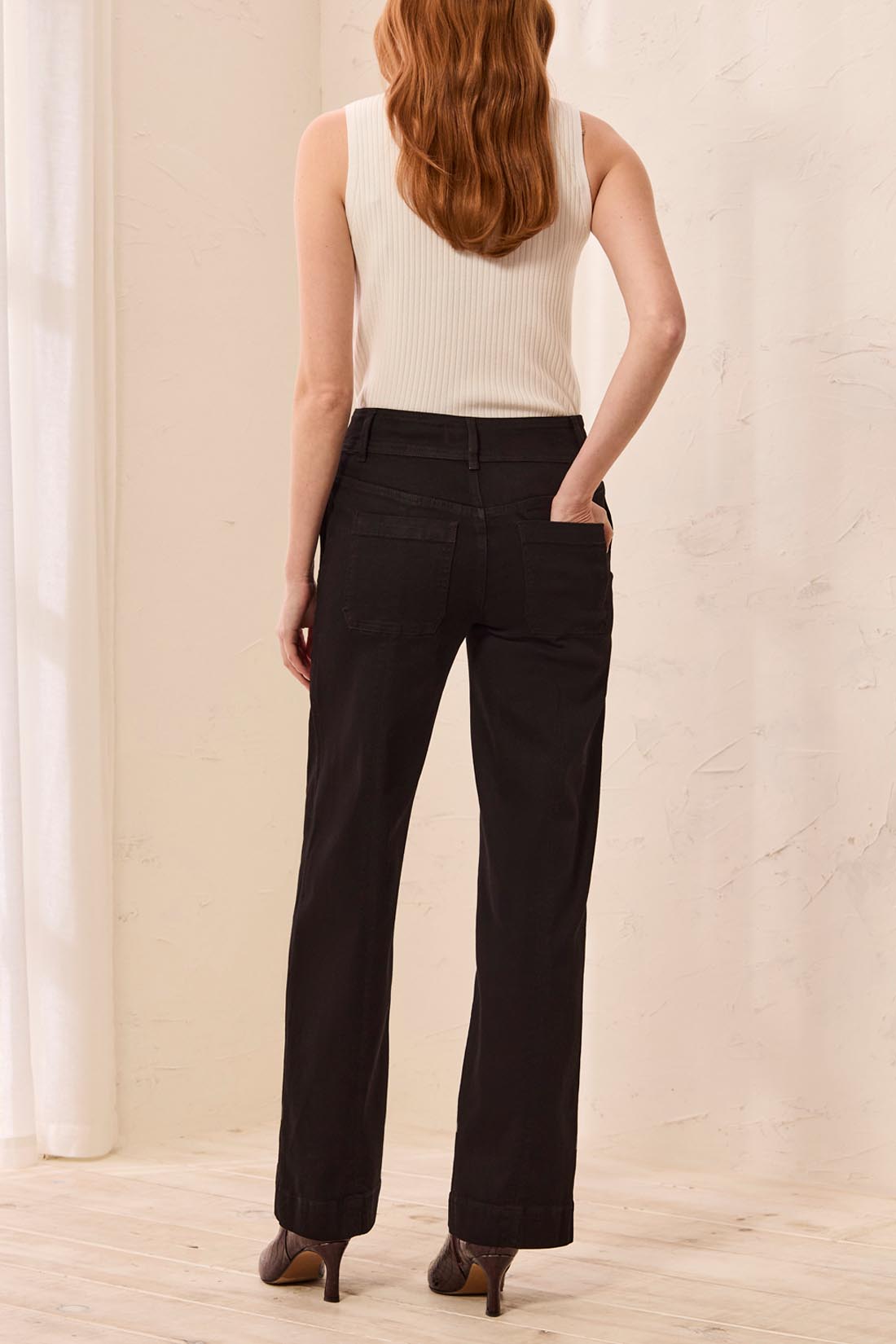 Tribal Audrey Hugging Wide Denim Trouser - Black