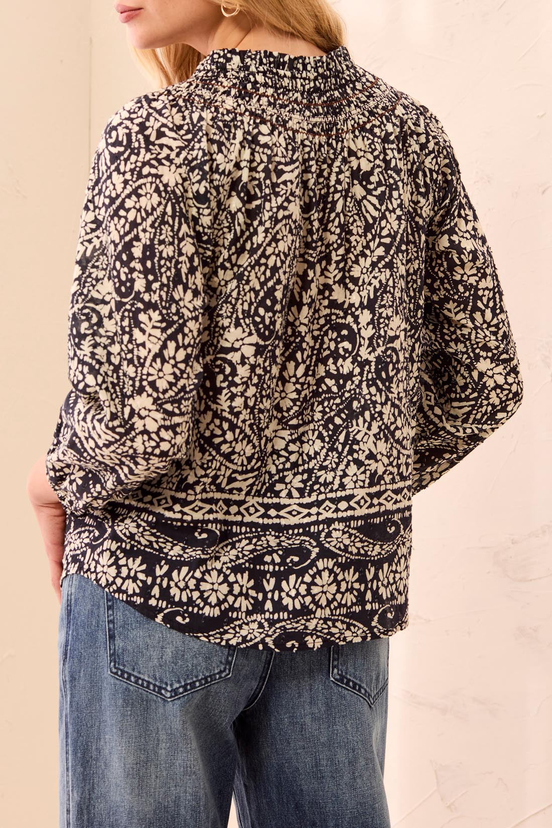 Tribal Black Floral Embroidered Tassel Top