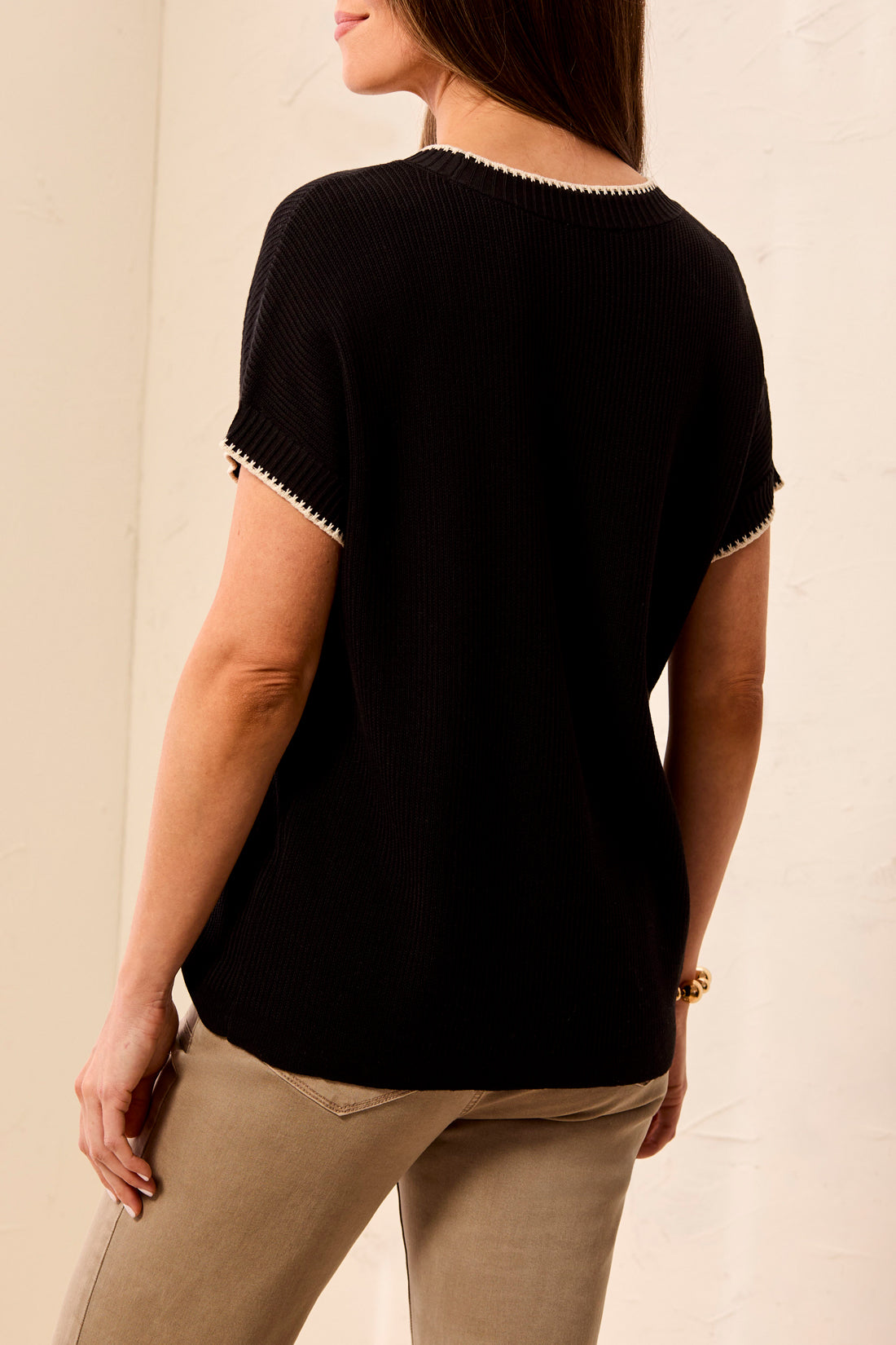 Tribal cap sleeve crew neck sweater with geometric pattern and contrast tipping — view 2
