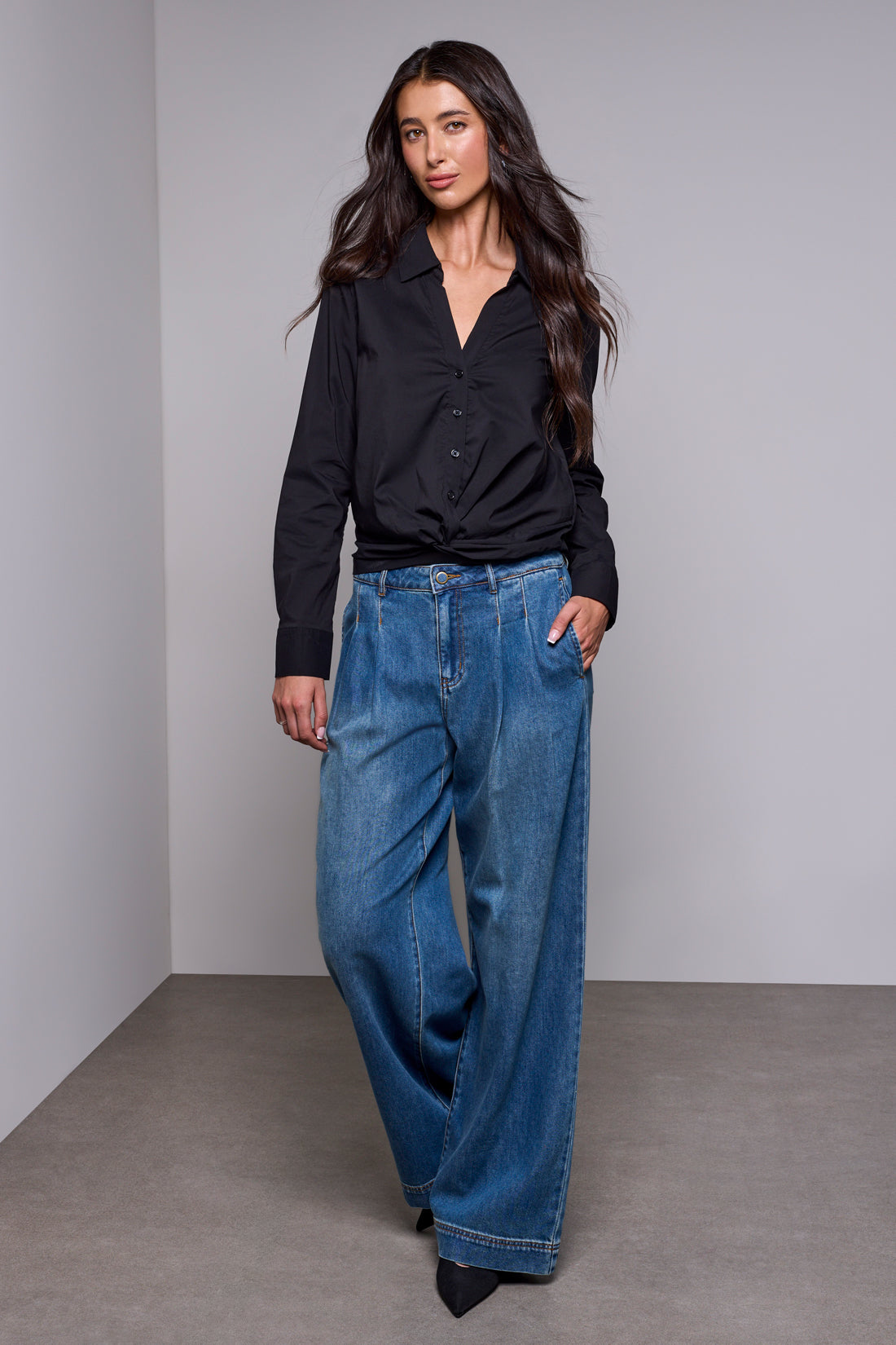 Tribal Black Front Knot Shirt