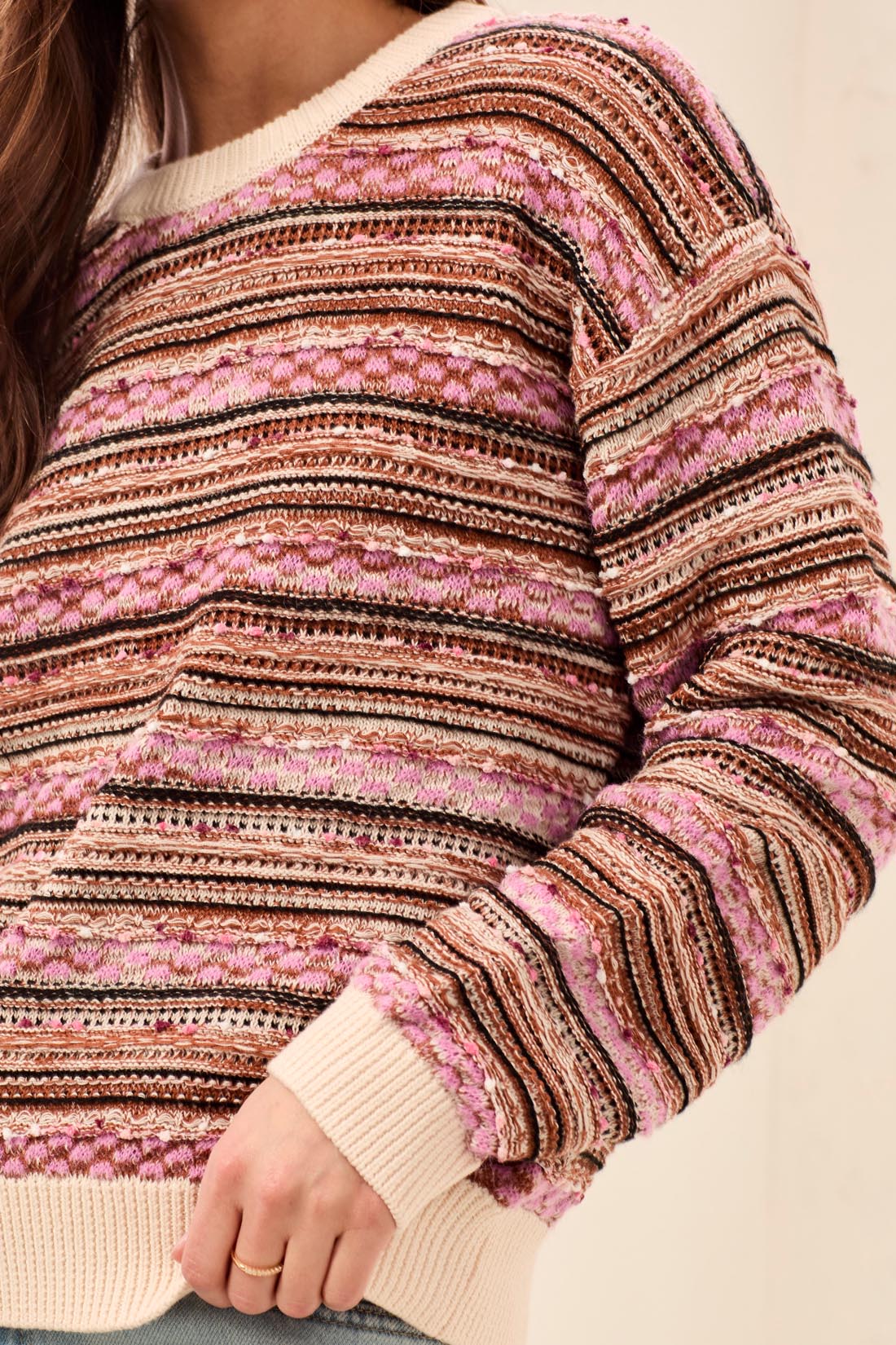 Tribal Crew Neck Sweater with Contrast Rib - M Nostalgia