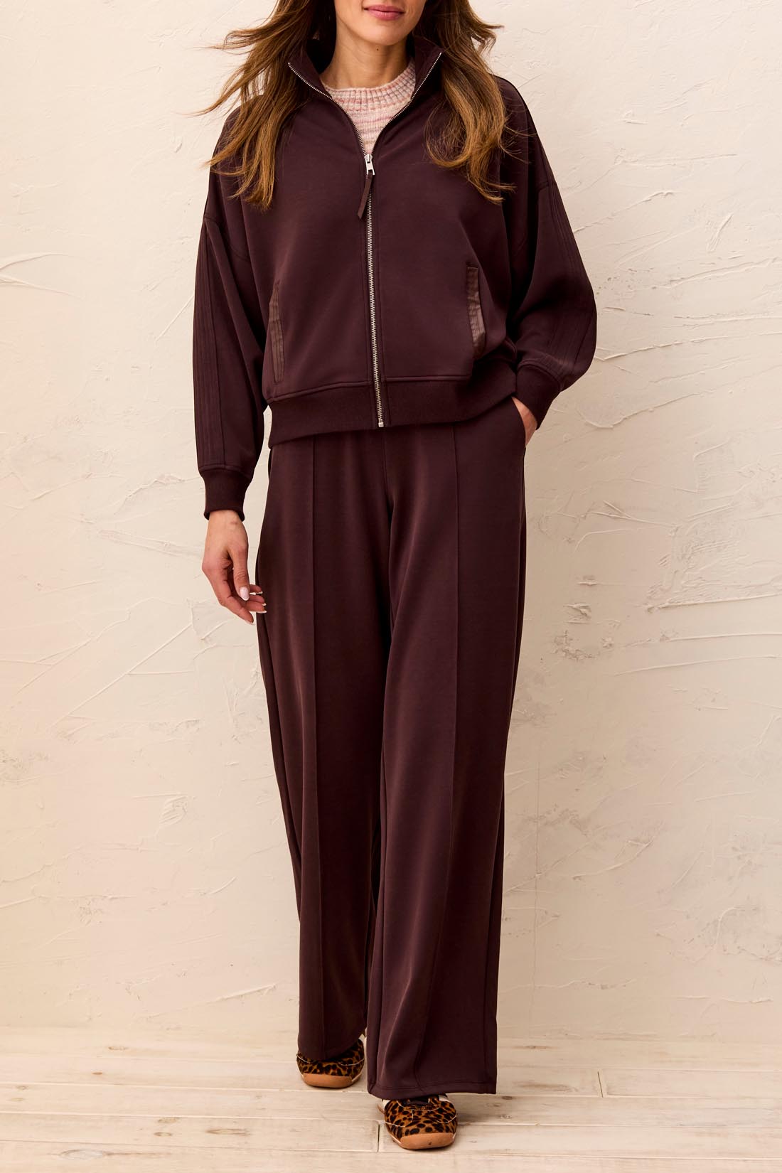 Tribal Brown Mixed Media Pull Over Pant Set
