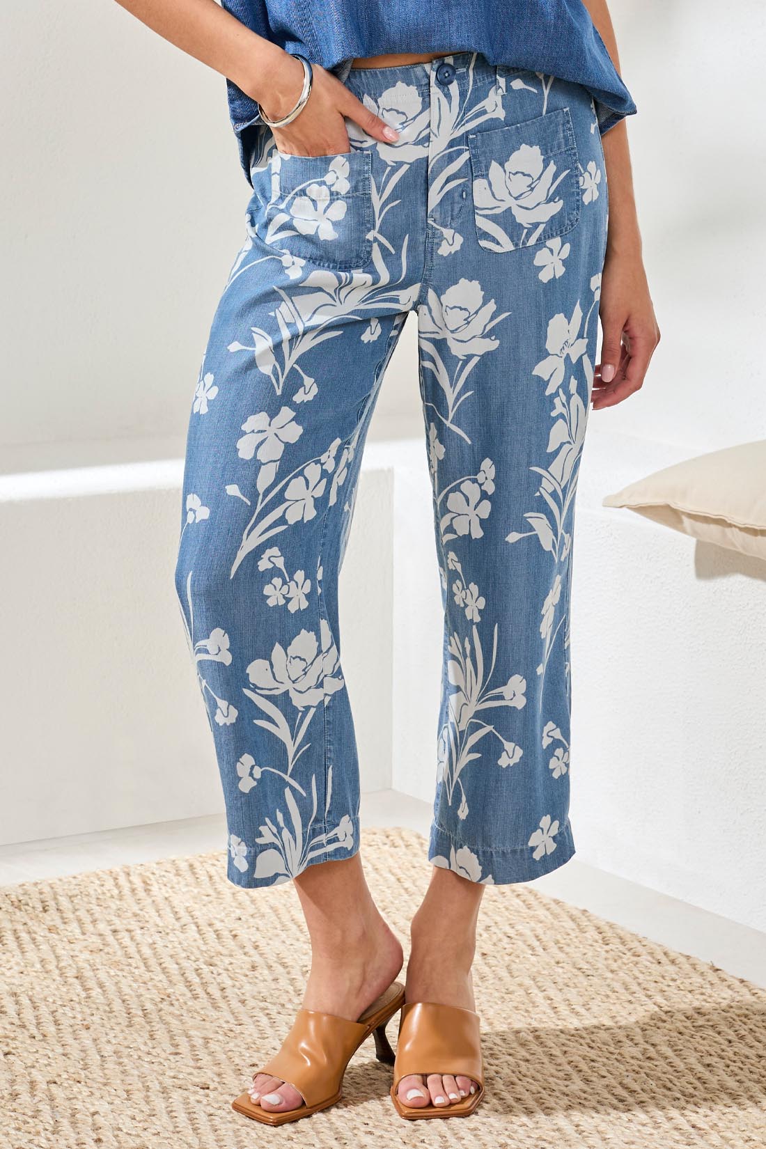 Flowy Wide Crop Pant - Seaside Blue