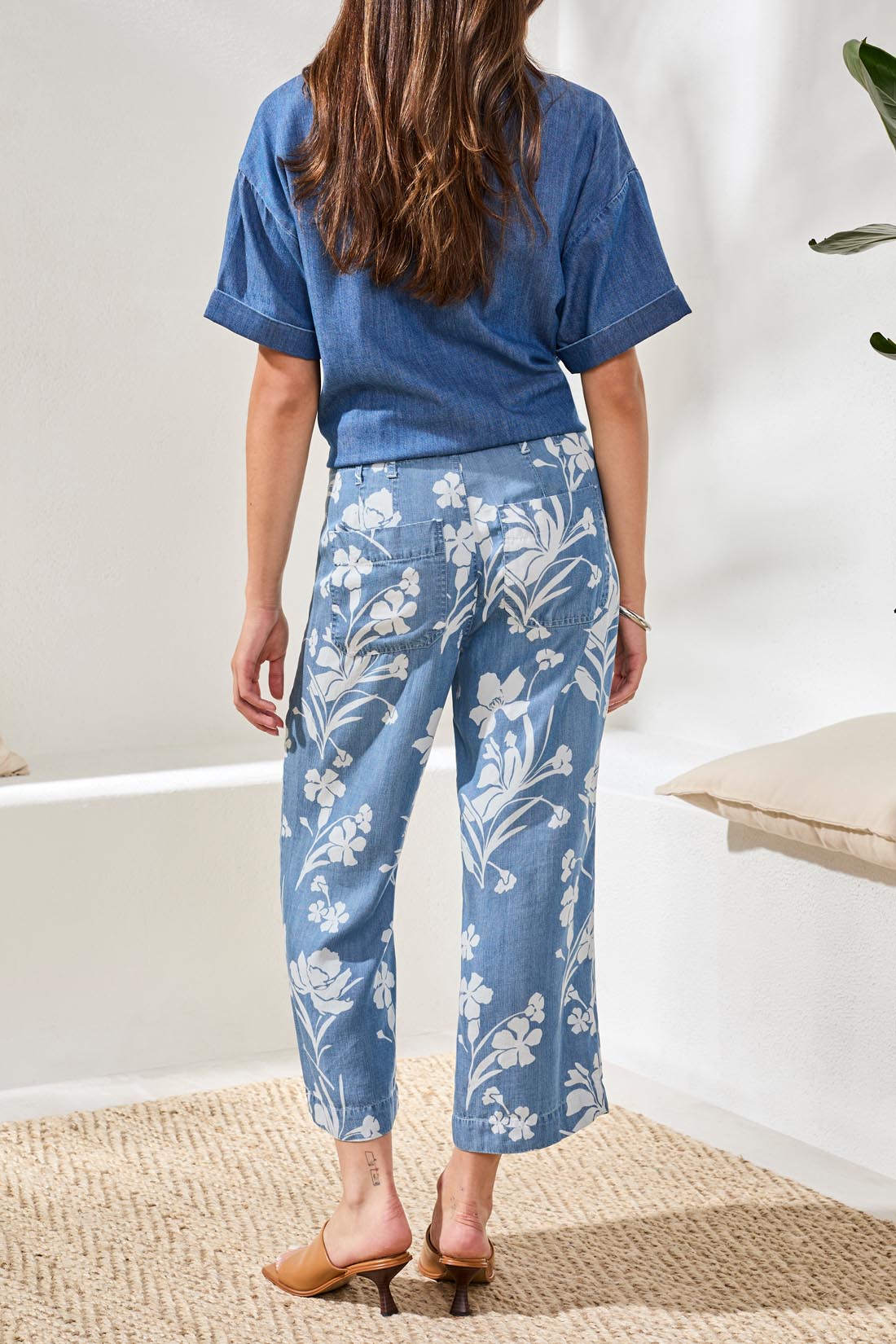 Flowy Wide Crop Pant - Seaside Blue