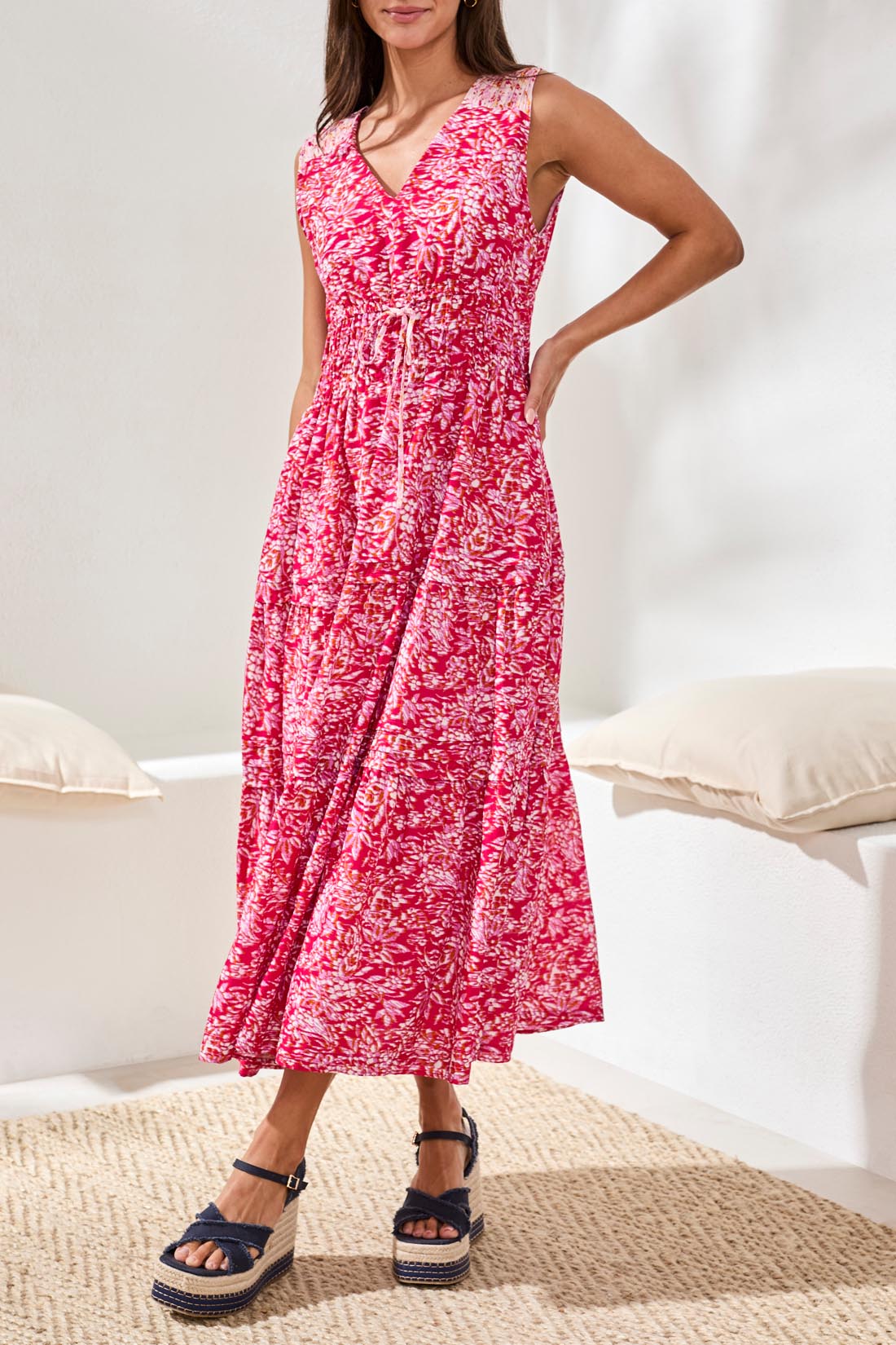 Tribal Lined Maxi Dress - Gardenia