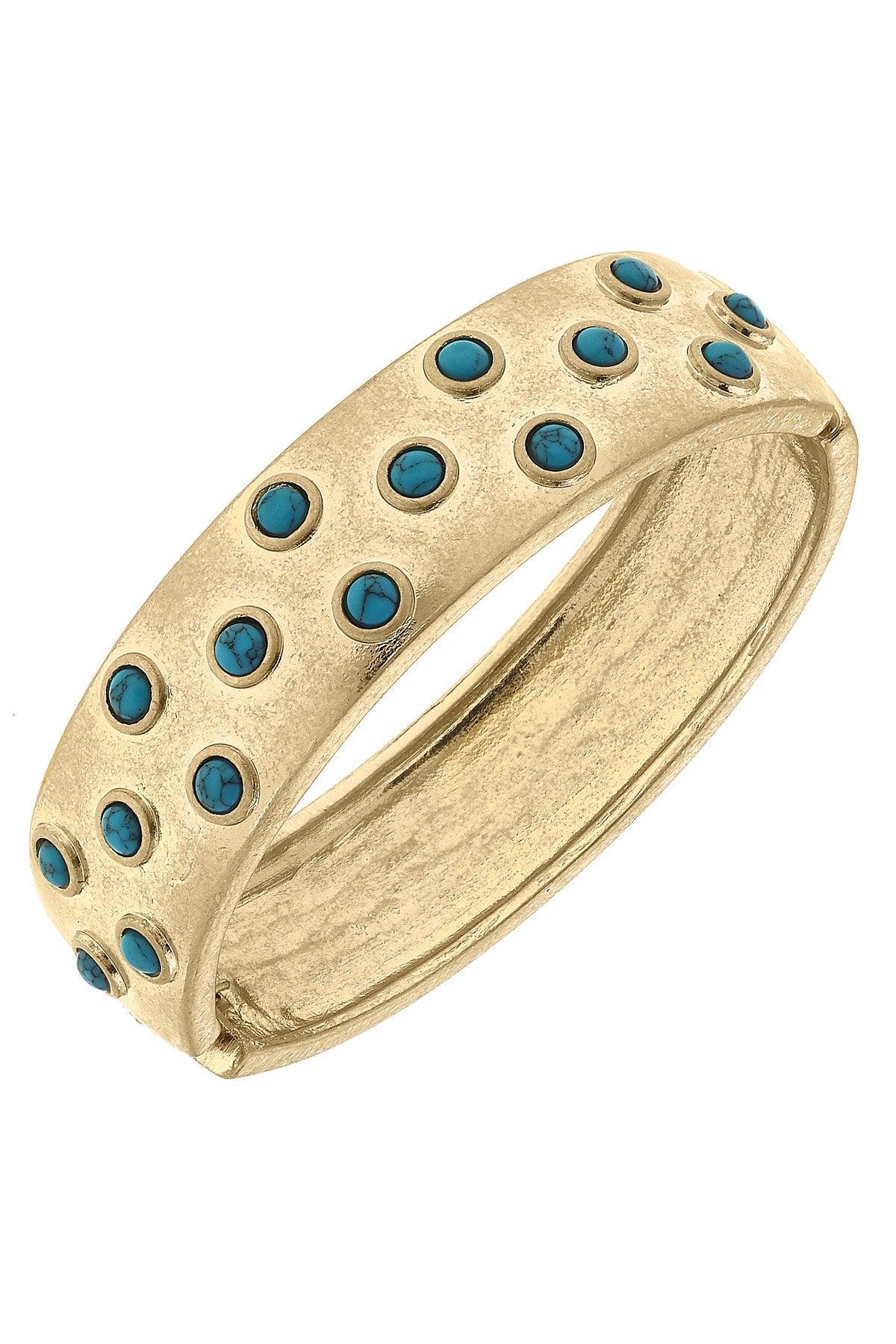 Yellowstone Turquoise Studded Worn Gold Hinge Bangle — Accents Boutique, Marble Falls TX