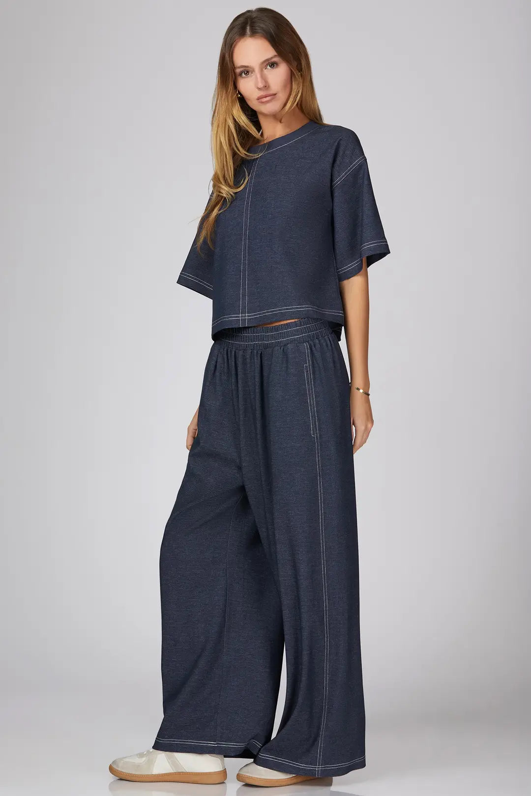 Denim Blue Half Sleeve Top Pants Set