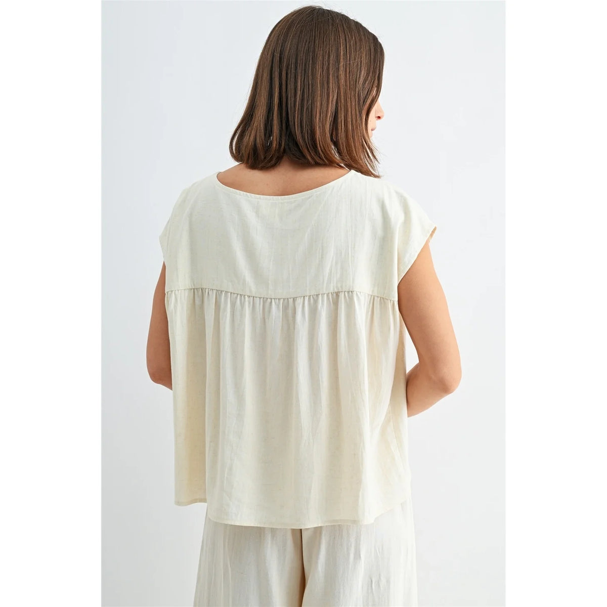 Linen Side Slit Drawstring Pant Set