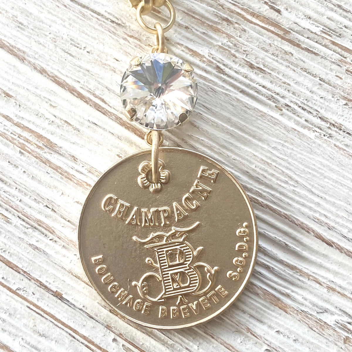 Matte Gold Champagne French Coin Necklace