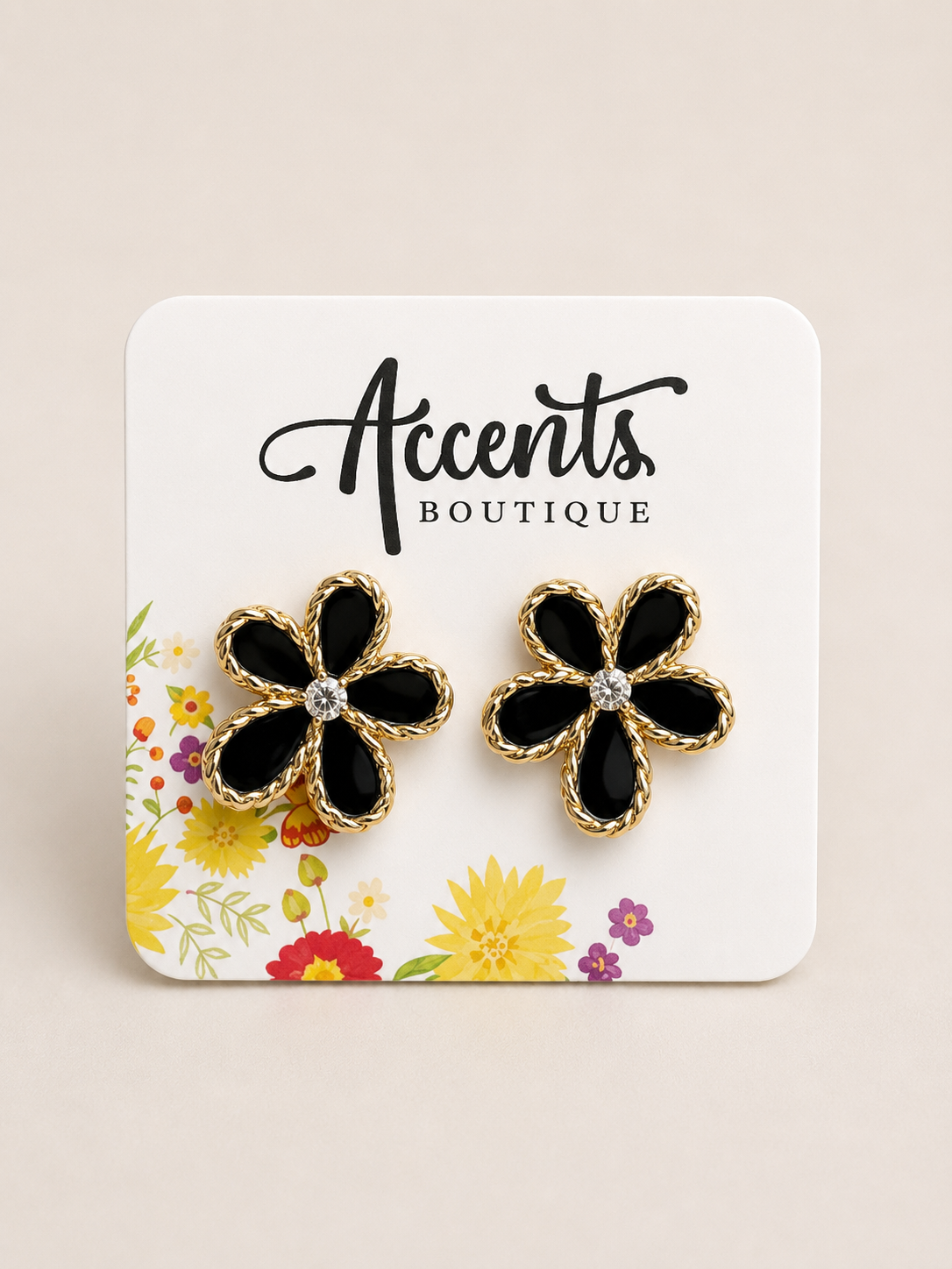 Black Flower Post Earrings