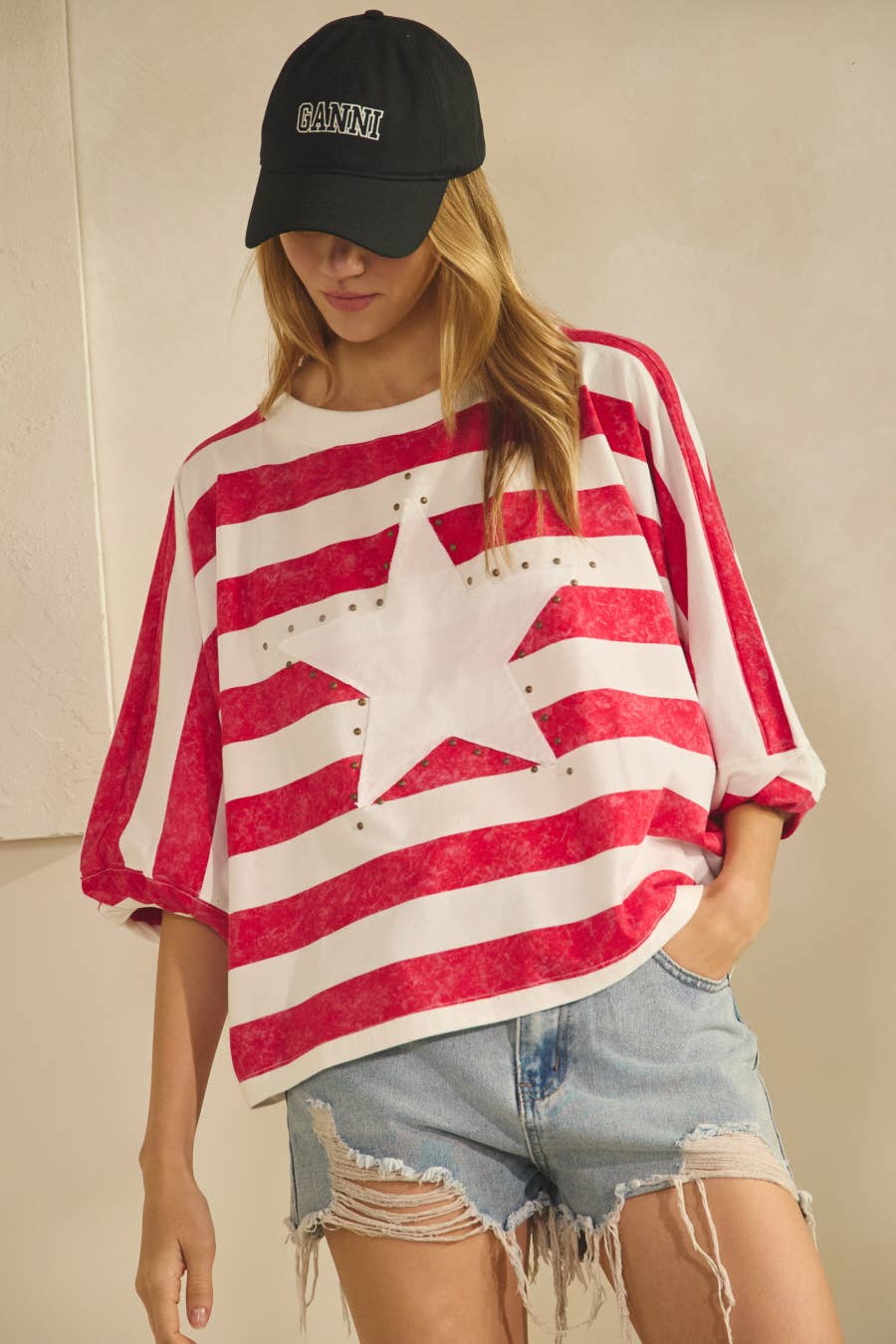 Stripe-patterned Oversized Top