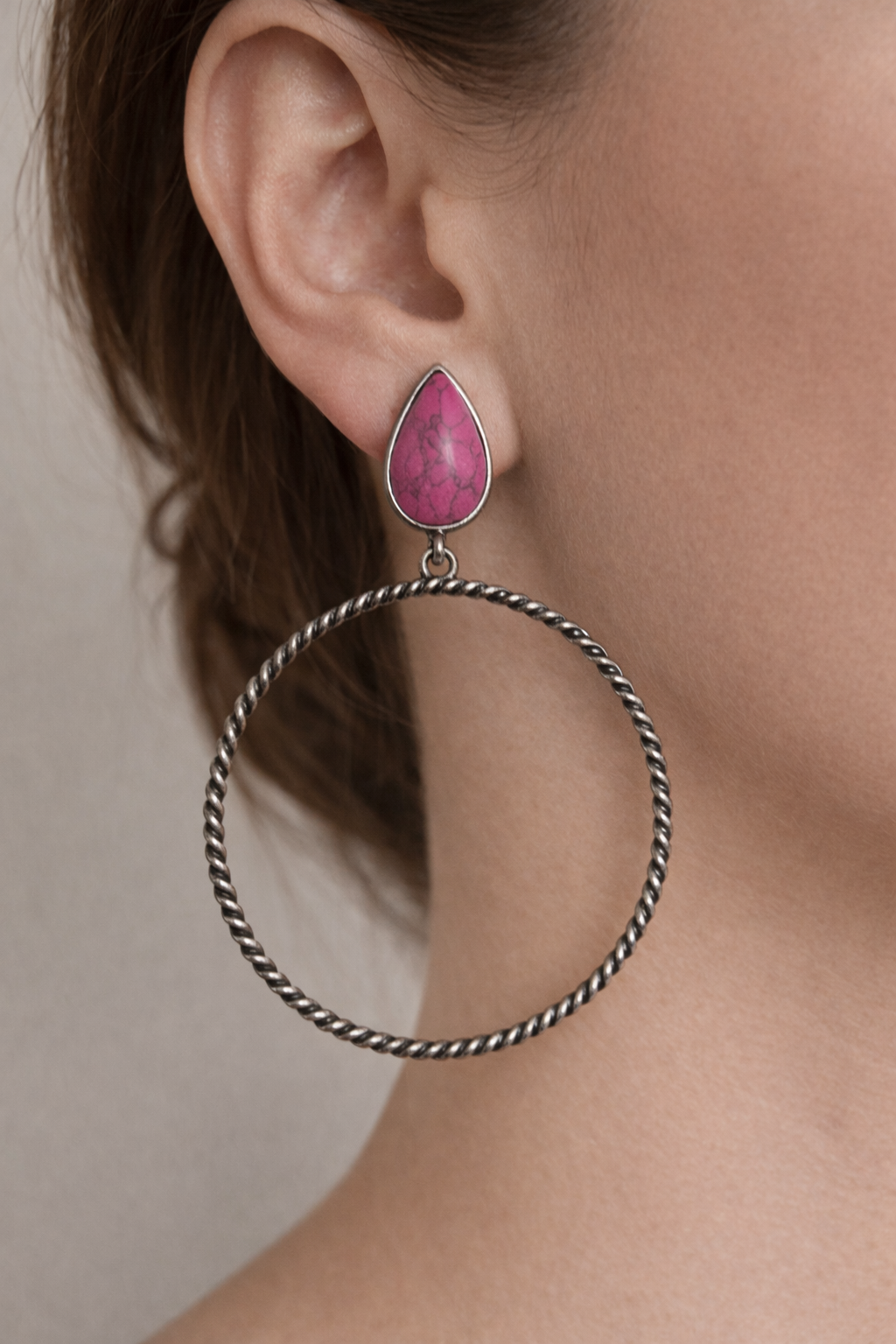 Pink Stone Hoop Earrings