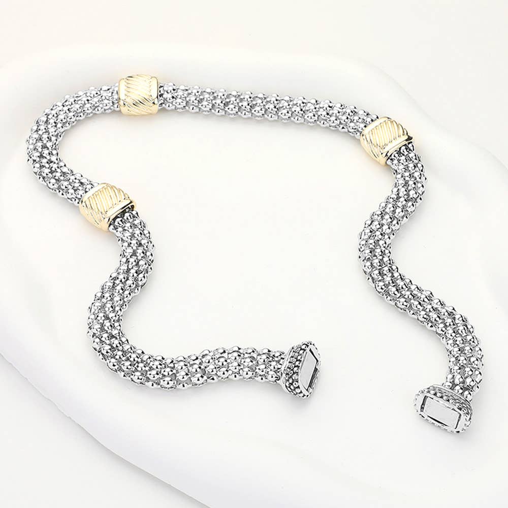 14K Gold Plated Two Tone Mesh Chain Magnetic Necklace
