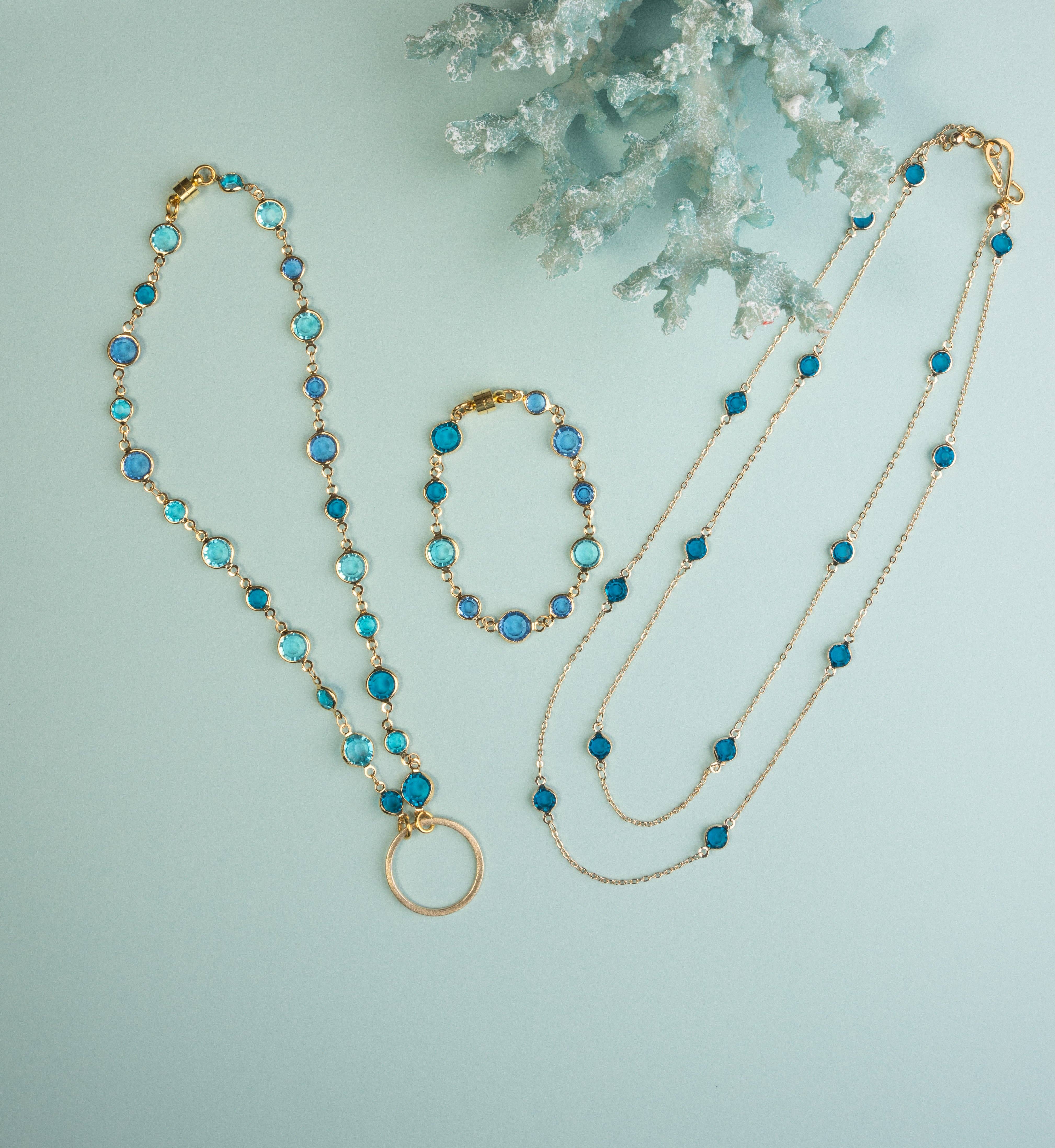 Blue Crystal & Gold Magnetic Bracelet