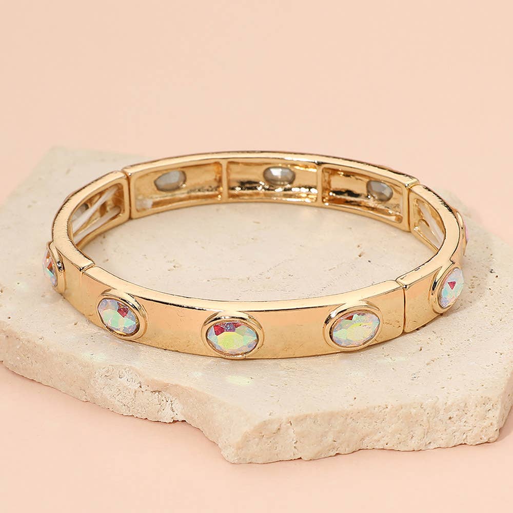 Faceted Oval Gem Accent Stretch Evening Bracelet