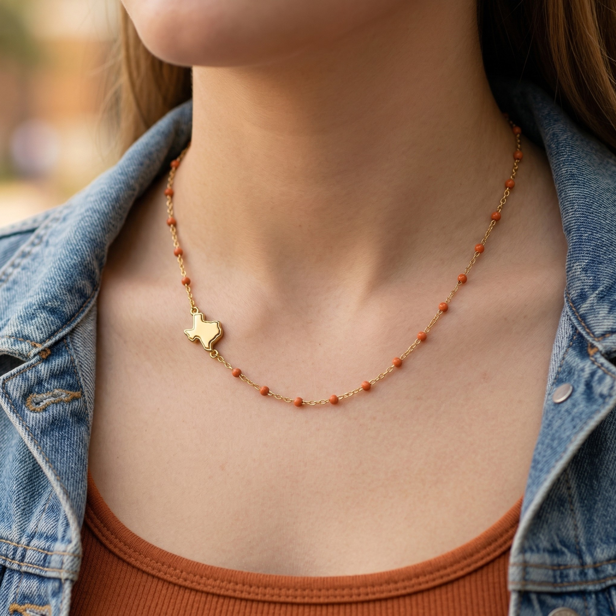 The University of Texas Side Set 'Texas' Logo on Enamel Bead Necklace